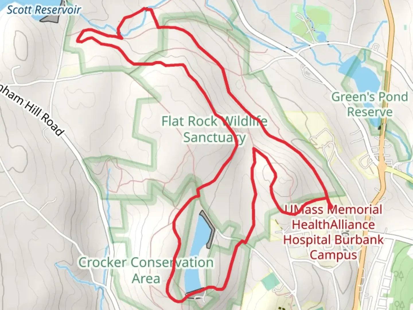 An image depicting the trail Overlook Reservoir and Scott Brook Loop and its surrounding area.