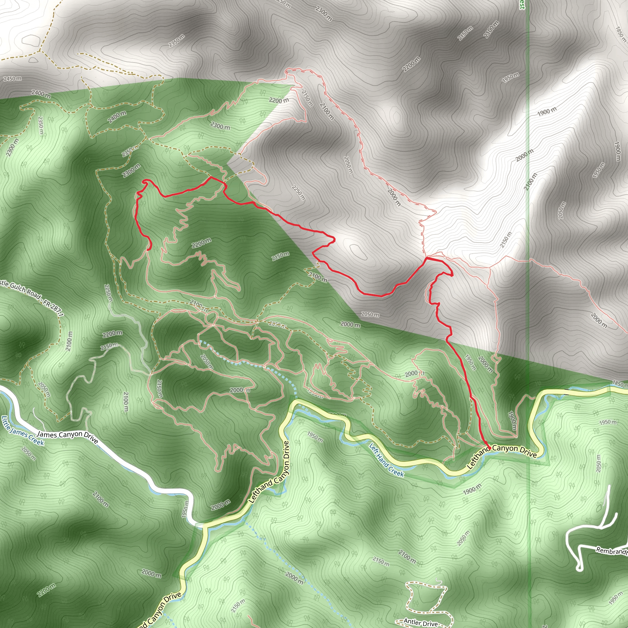 Wall of Death Single Track via Baughmans Gulley Single Trail mobile static map