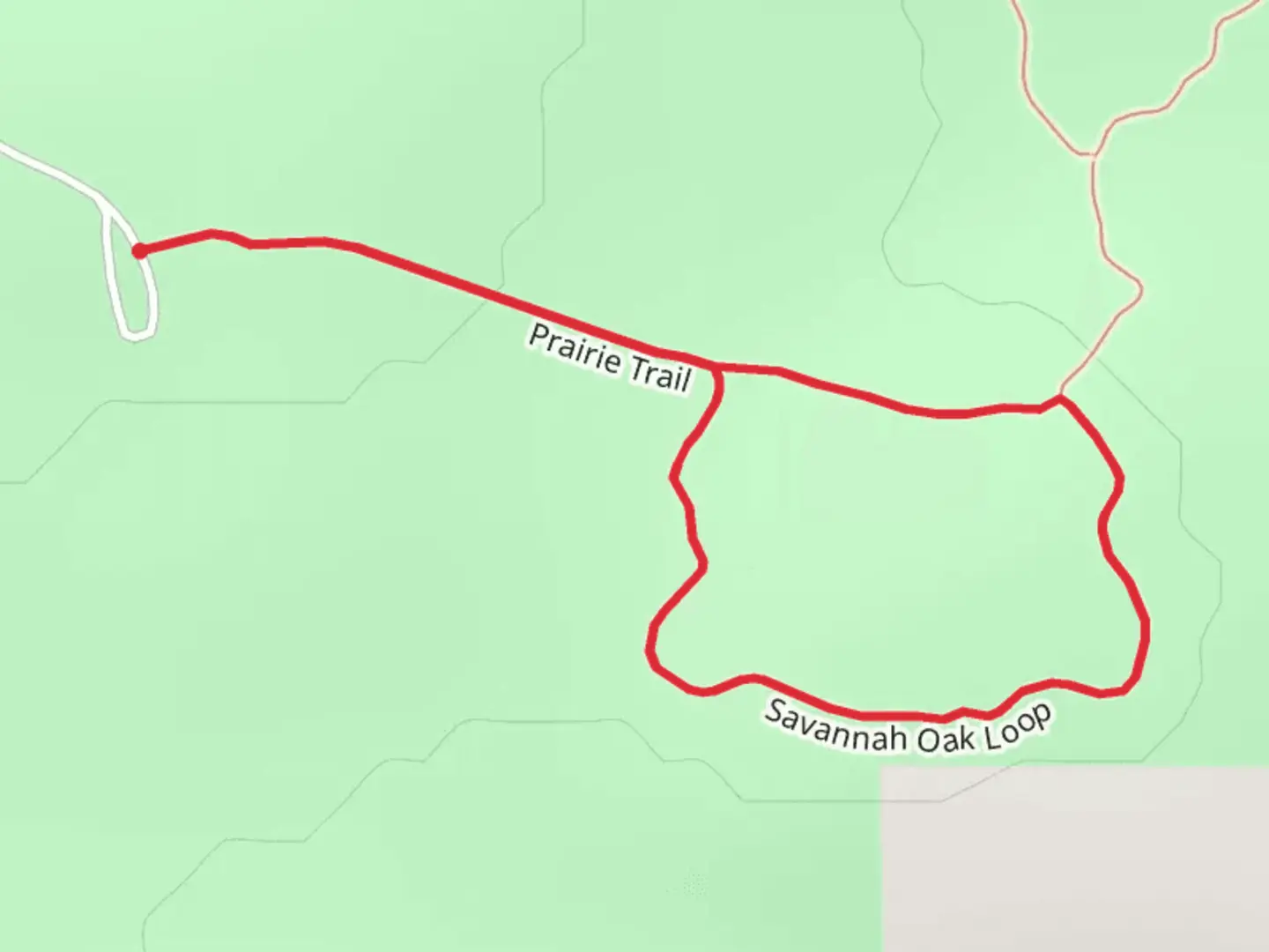 An image depicting the trail Savannah Oak Loop and its surrounding area.