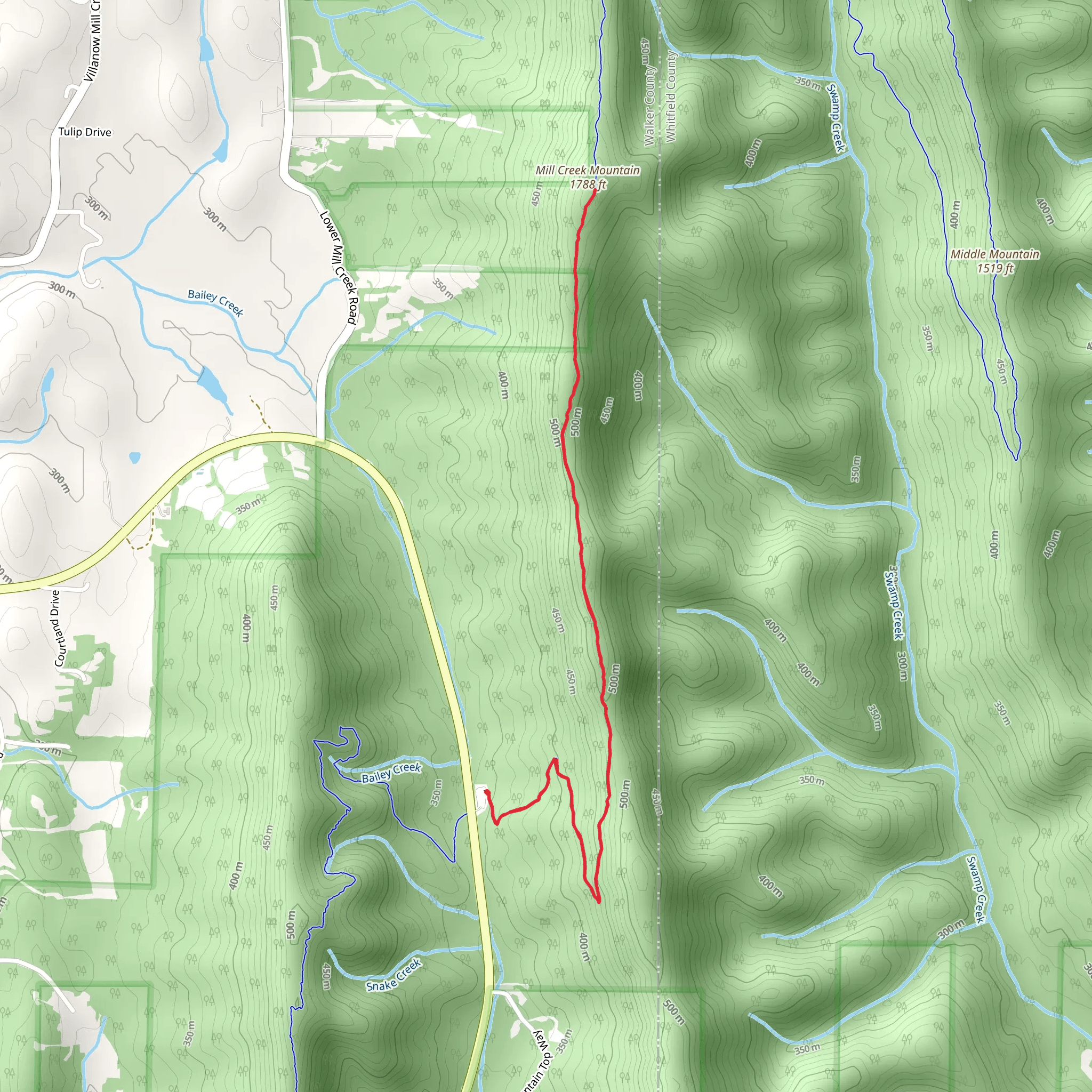 Mill Creek Mountain via Pinhoti Trail mobile static map