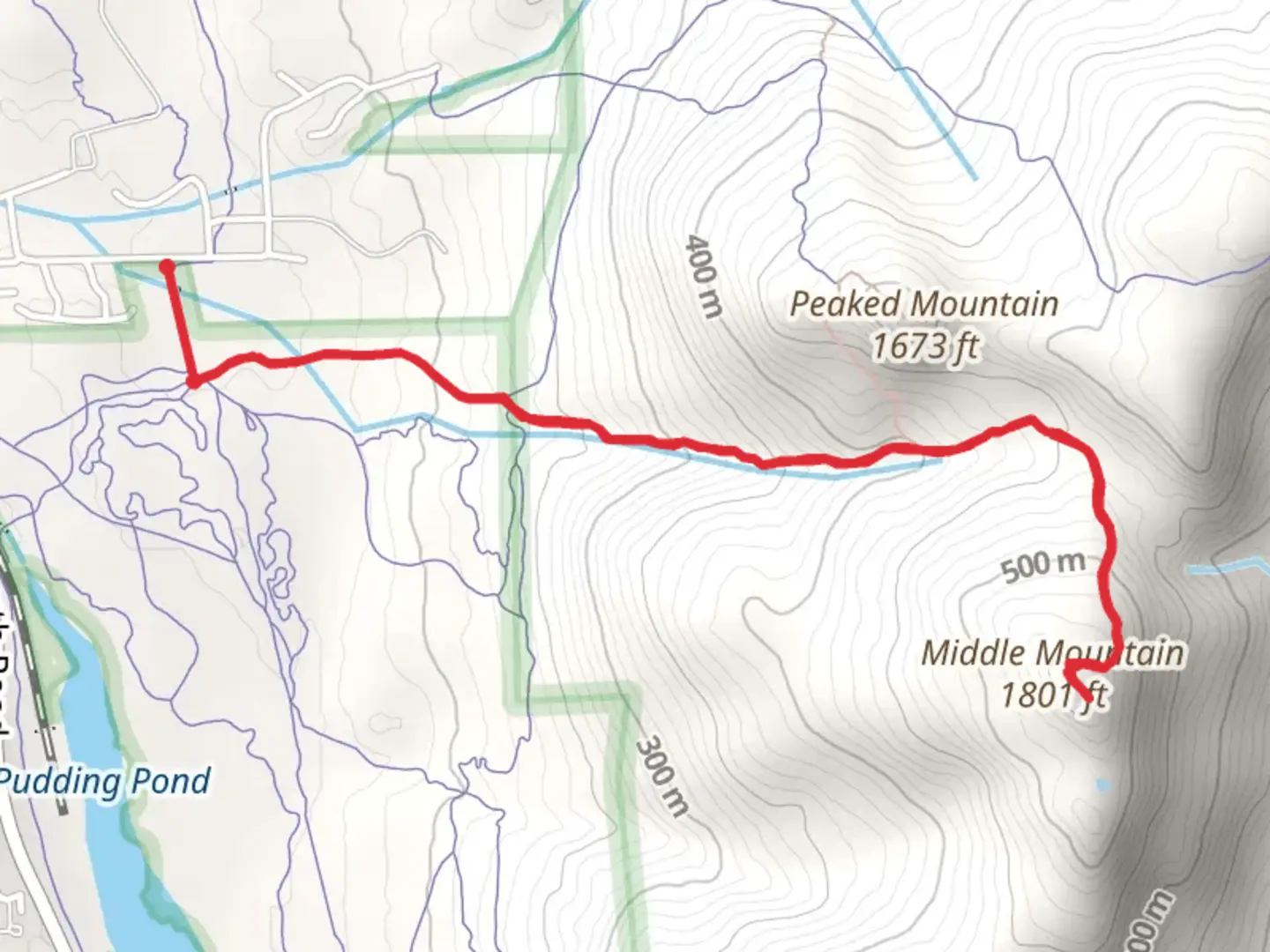 An image depicting the trail Middle Mountain from Thompson Road and its surrounding area.