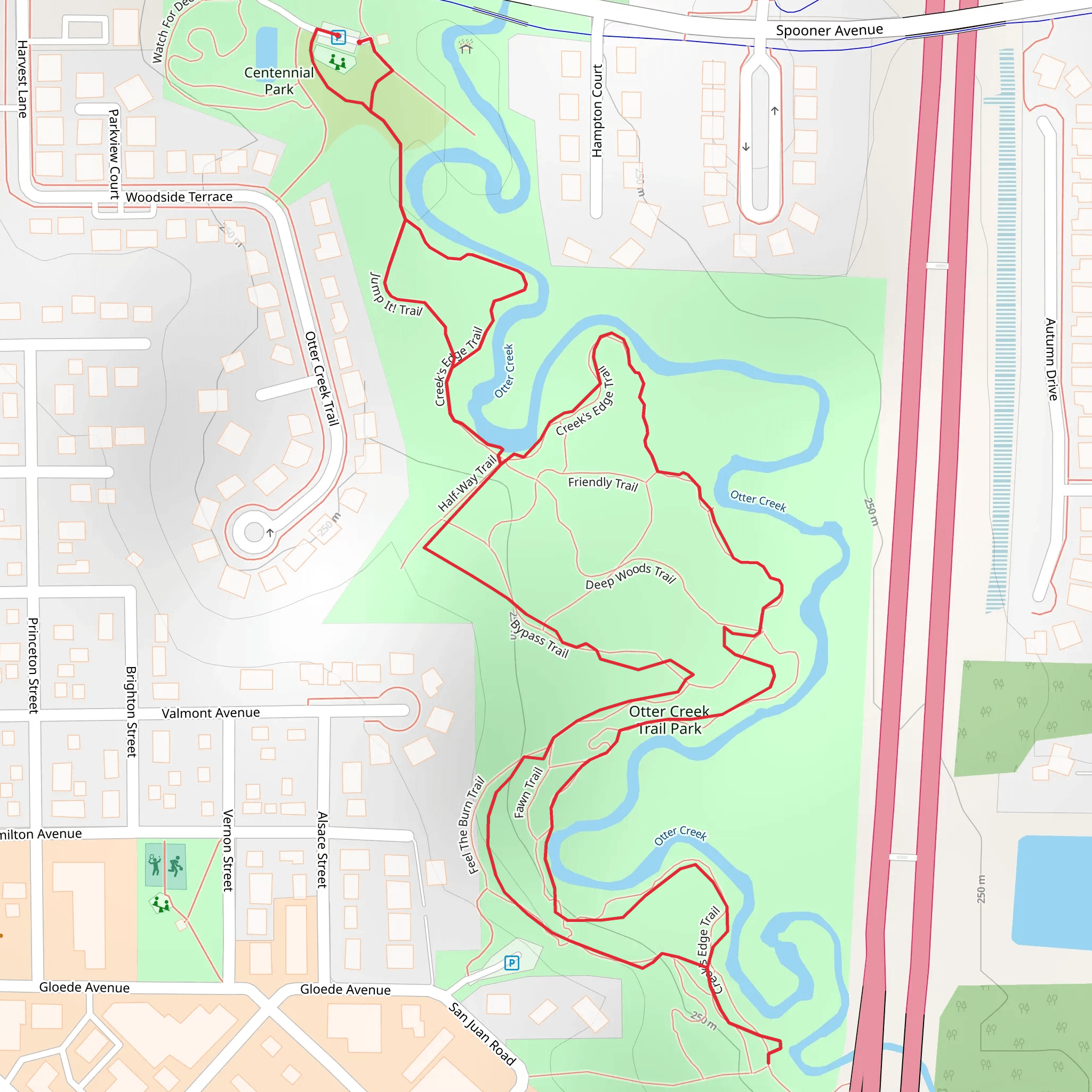 CReek's Edge, Feel the Burn and Bypass Loop Trail mobile static map