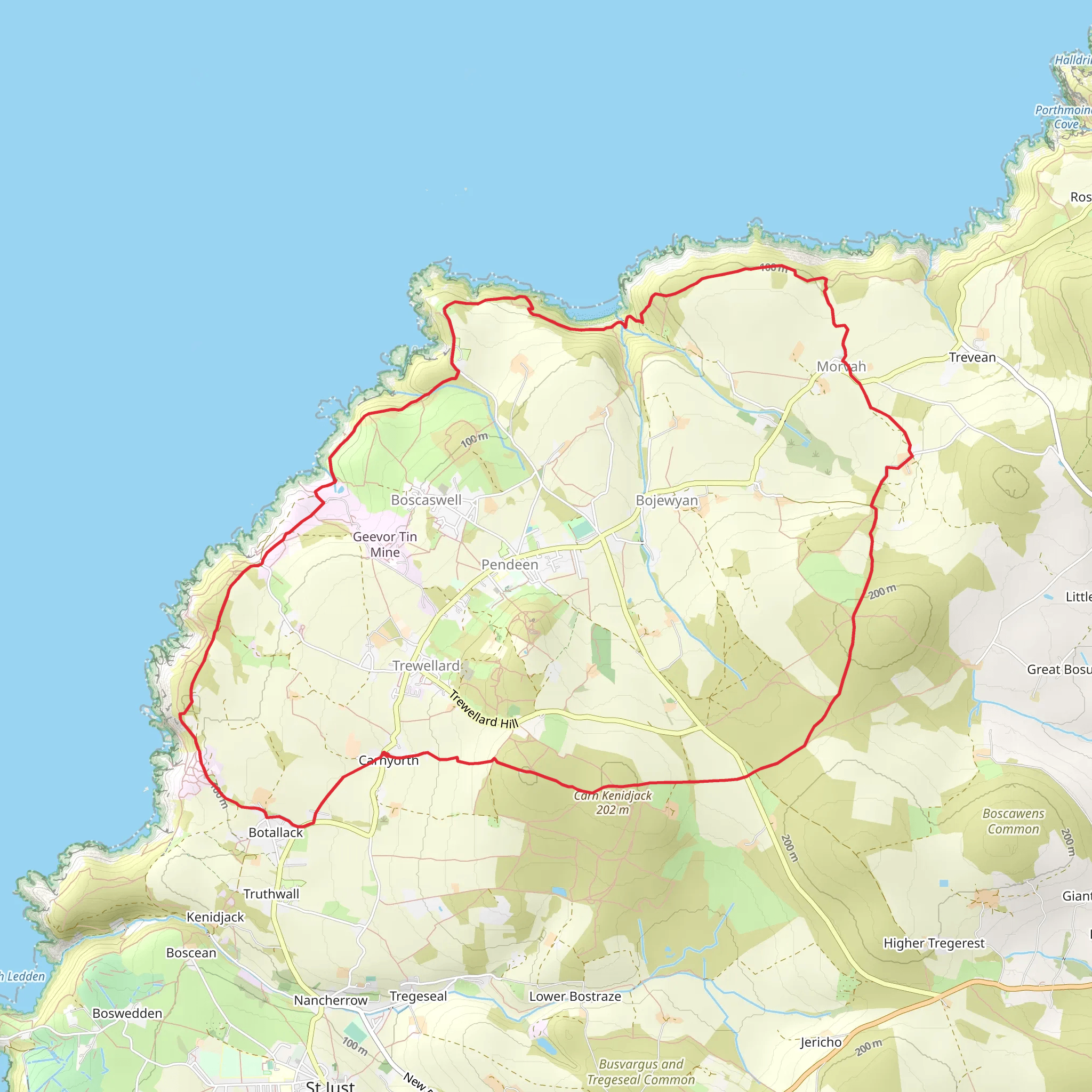 Chun Quoit and Botallack from Carnyorth mobile static map
