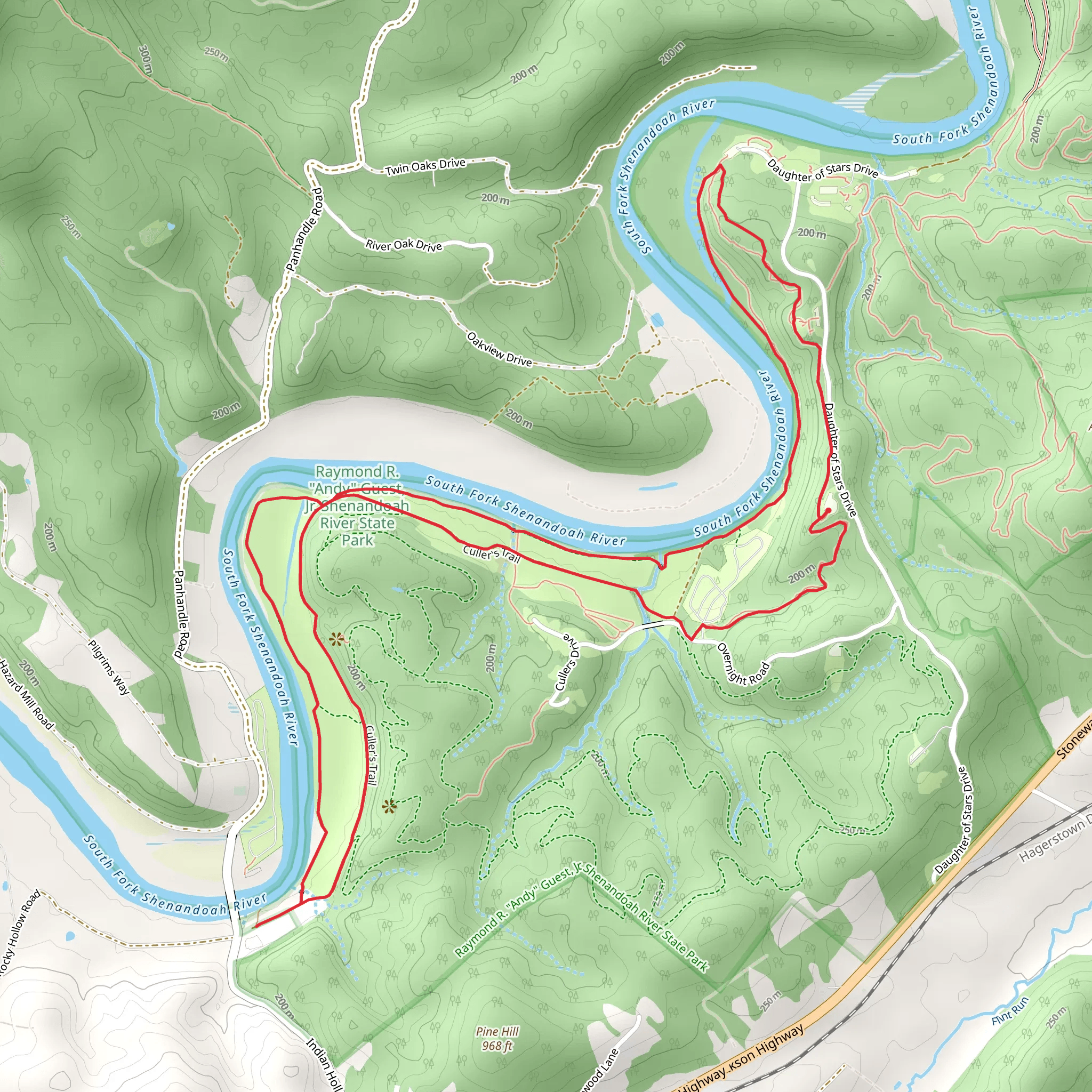 South Fork Shenandoah River and Ox Bow Lake Loop mobile static map