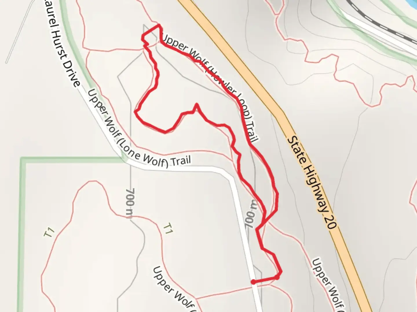An image depicting the trail Upper Wolf - Howler Trail and its surrounding area.