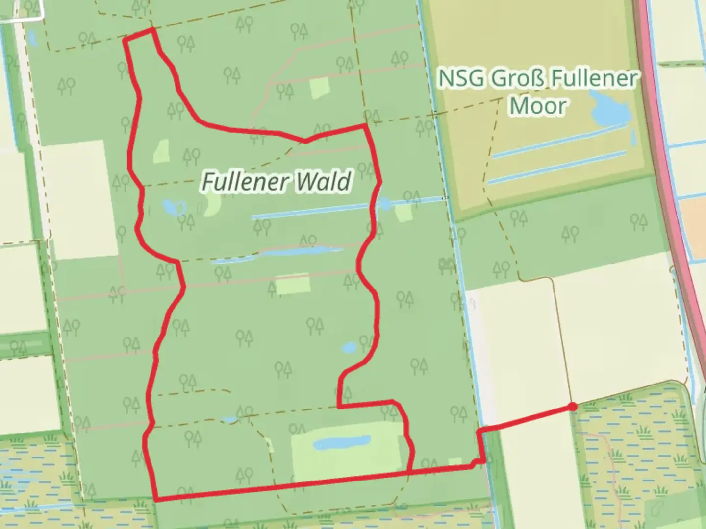 An image depicting the trail Fullener Wald Loop and its surrounding area.