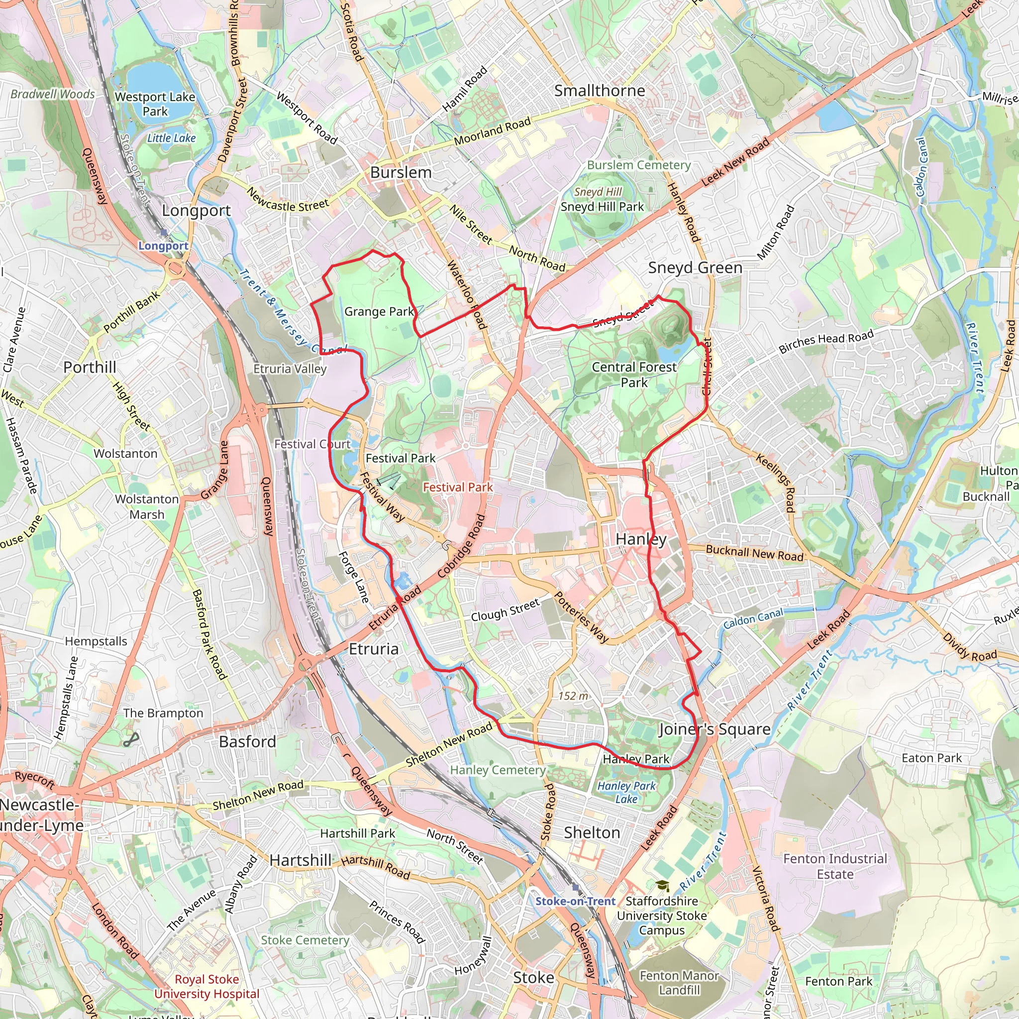 Hanley and Stoke on Trent Circular Walk mobile static map
