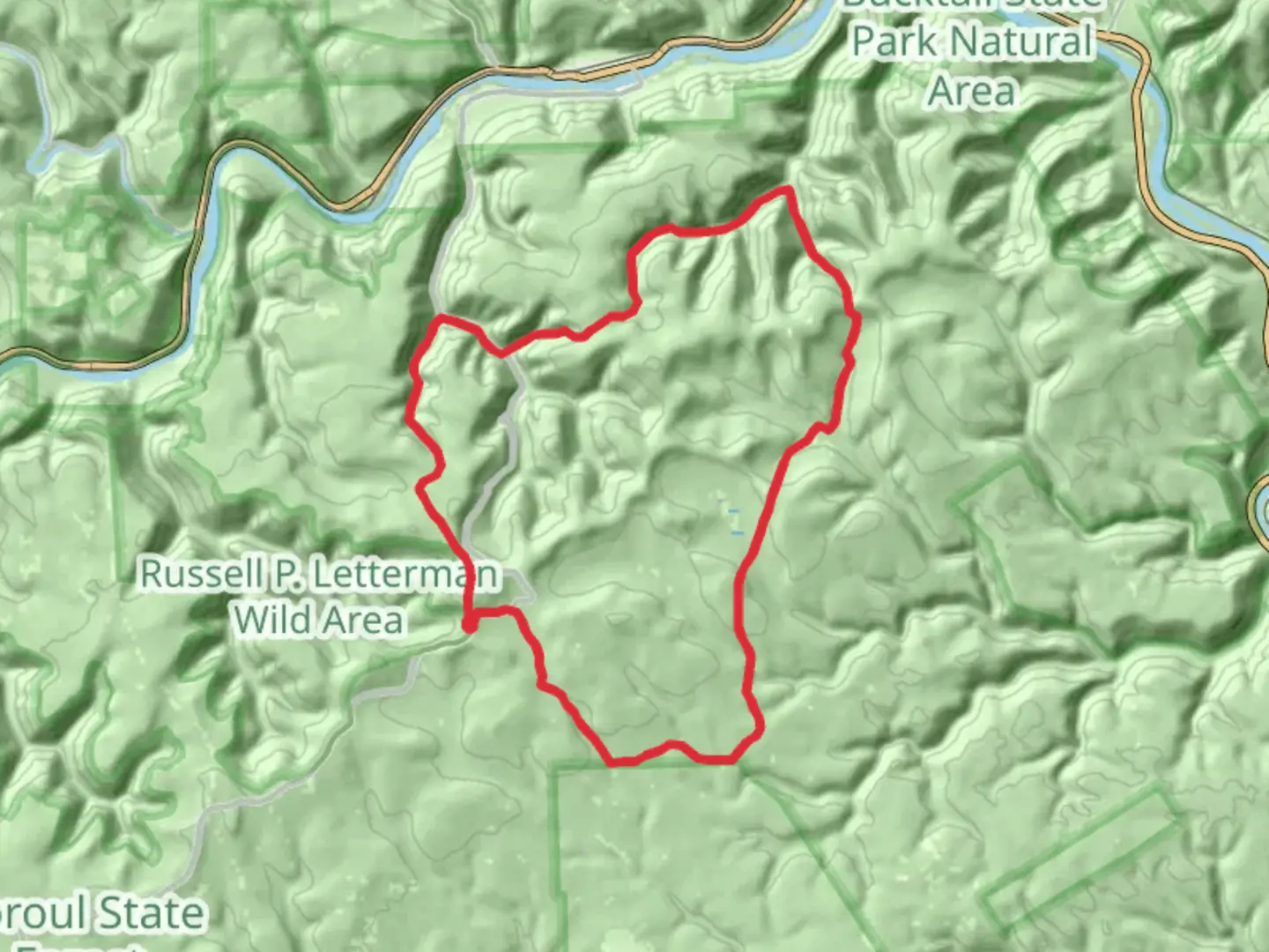 An image depicting the trail Chuck Keiper Trail and High Knob Loop from Breeze Avenue and its surrounding area.