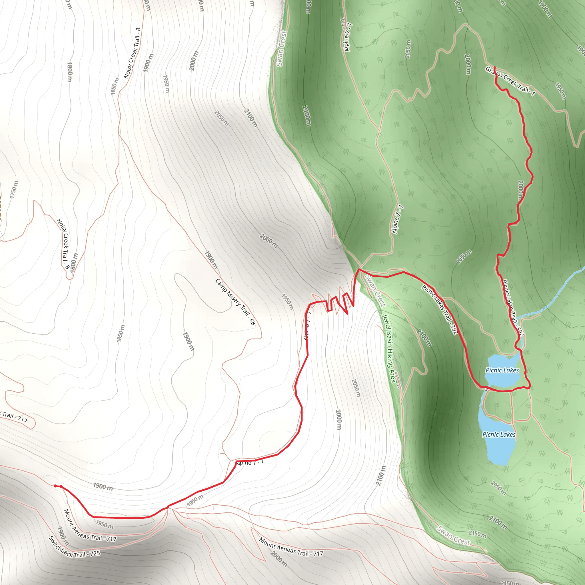 Picnic Lakes via Noisy Creek Notch Trail mobile static map