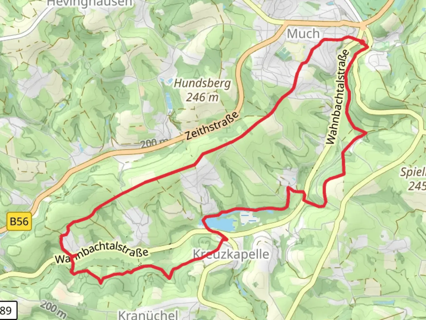 An image depicting the trail Much to Hillesheim Loop via Kuttensiefen and Herrenteich and its surrounding area.