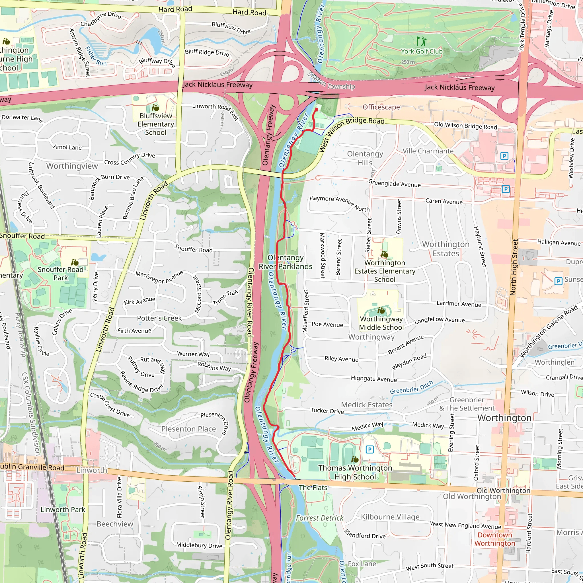 Olentangy Trail Out and Back mobile static map