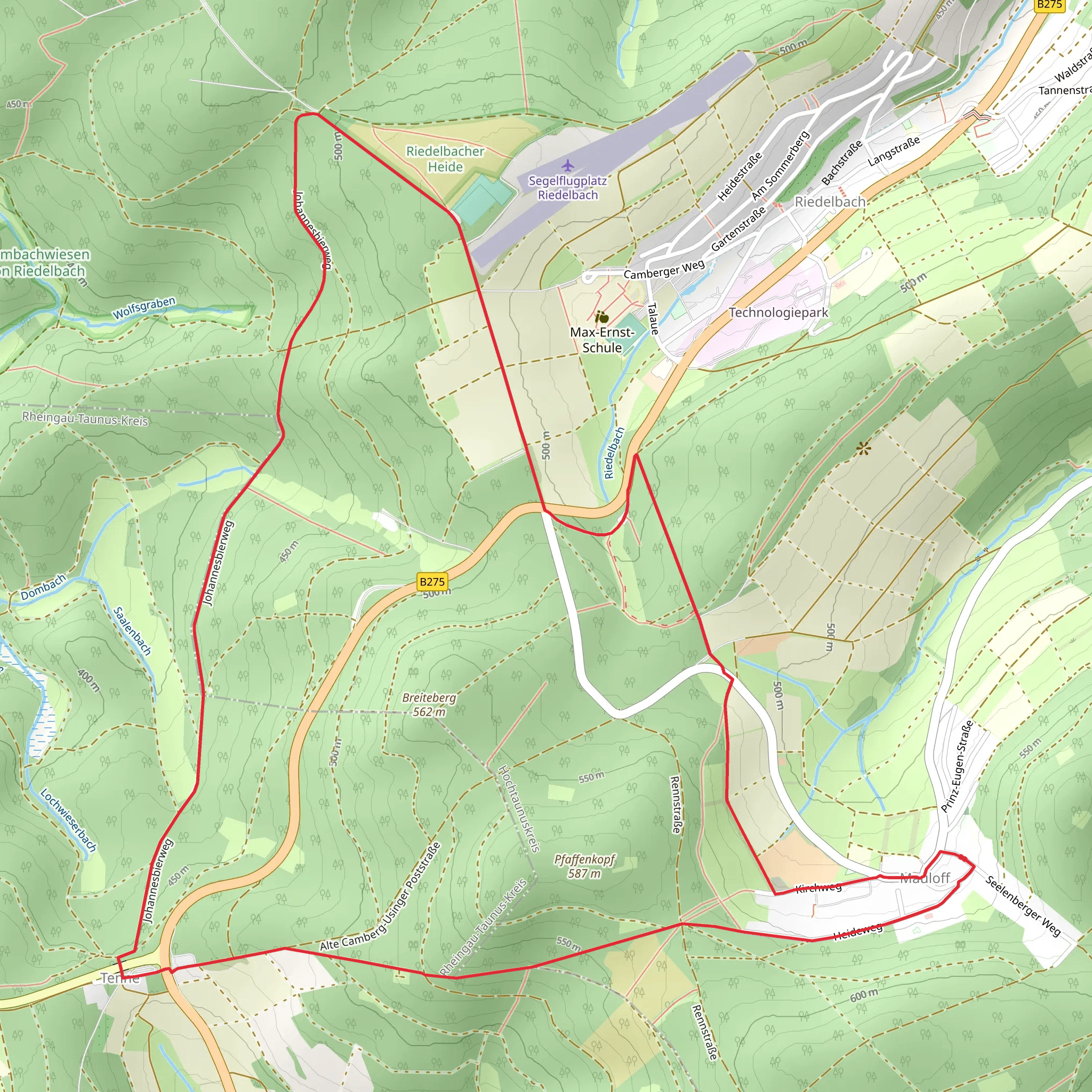 Rundwanderweg Eichenblatt Mauloff and Taunusklub Route mobile static map