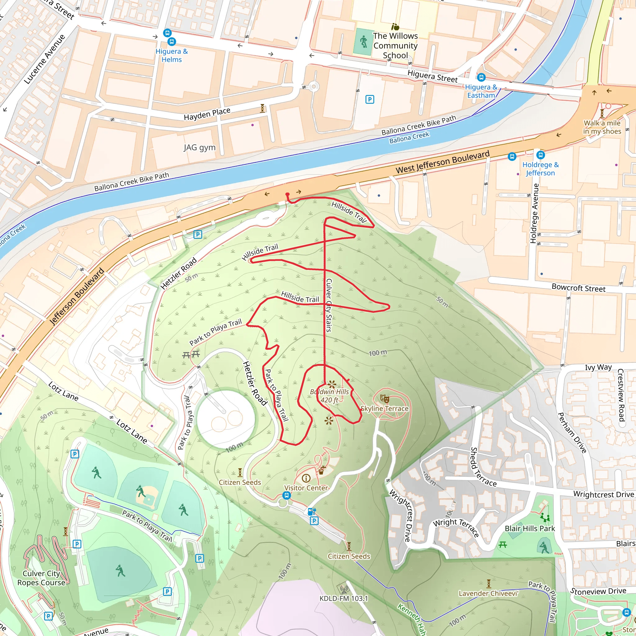 Baldwin Hills and Hillside Loop Trail mobile static map