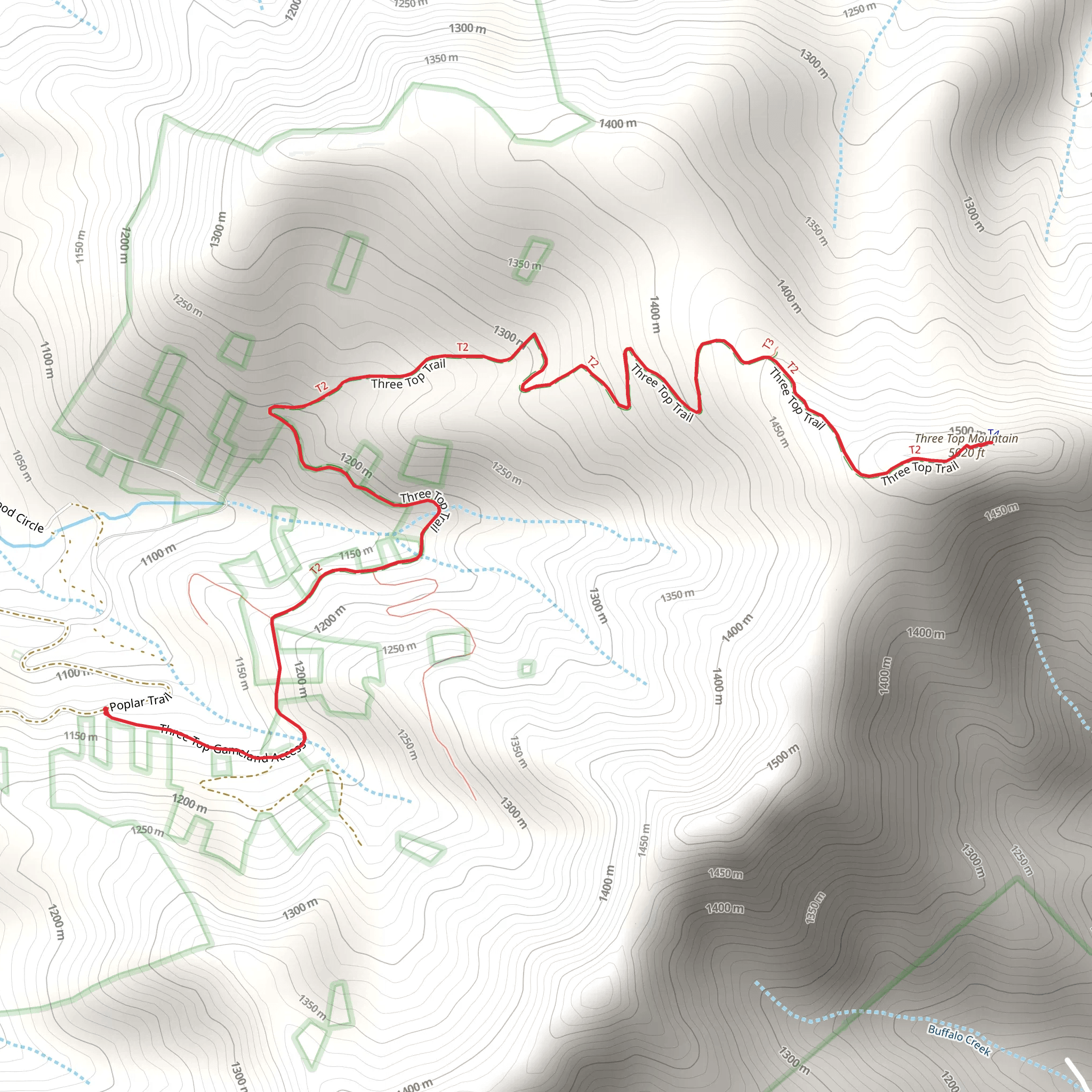 Three Top Mountain Trail mobile static map