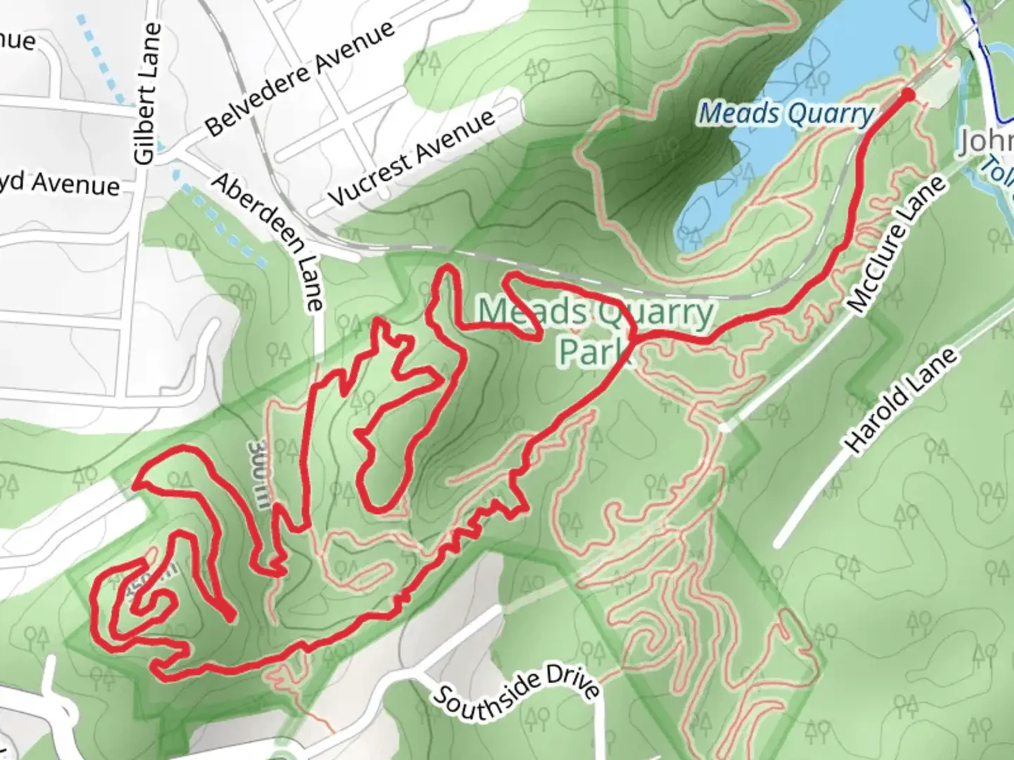 An image depicting the trail Imerys, Ross MArble and Burnett Ridge Loop and its surrounding area.