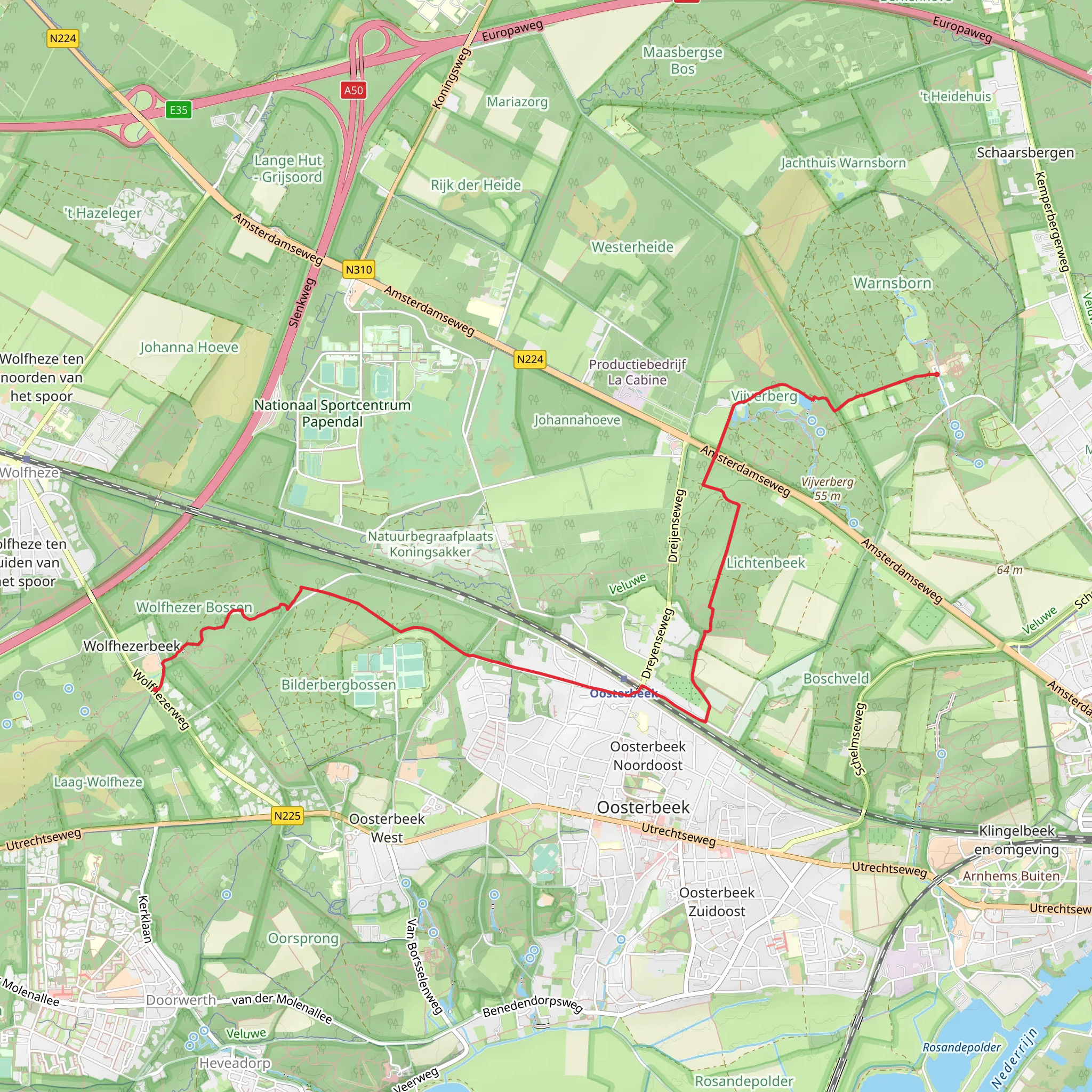Groot Warnssborn to Grafheuvels via Lichtenbeek and Airborne War Cemetery mobile static map