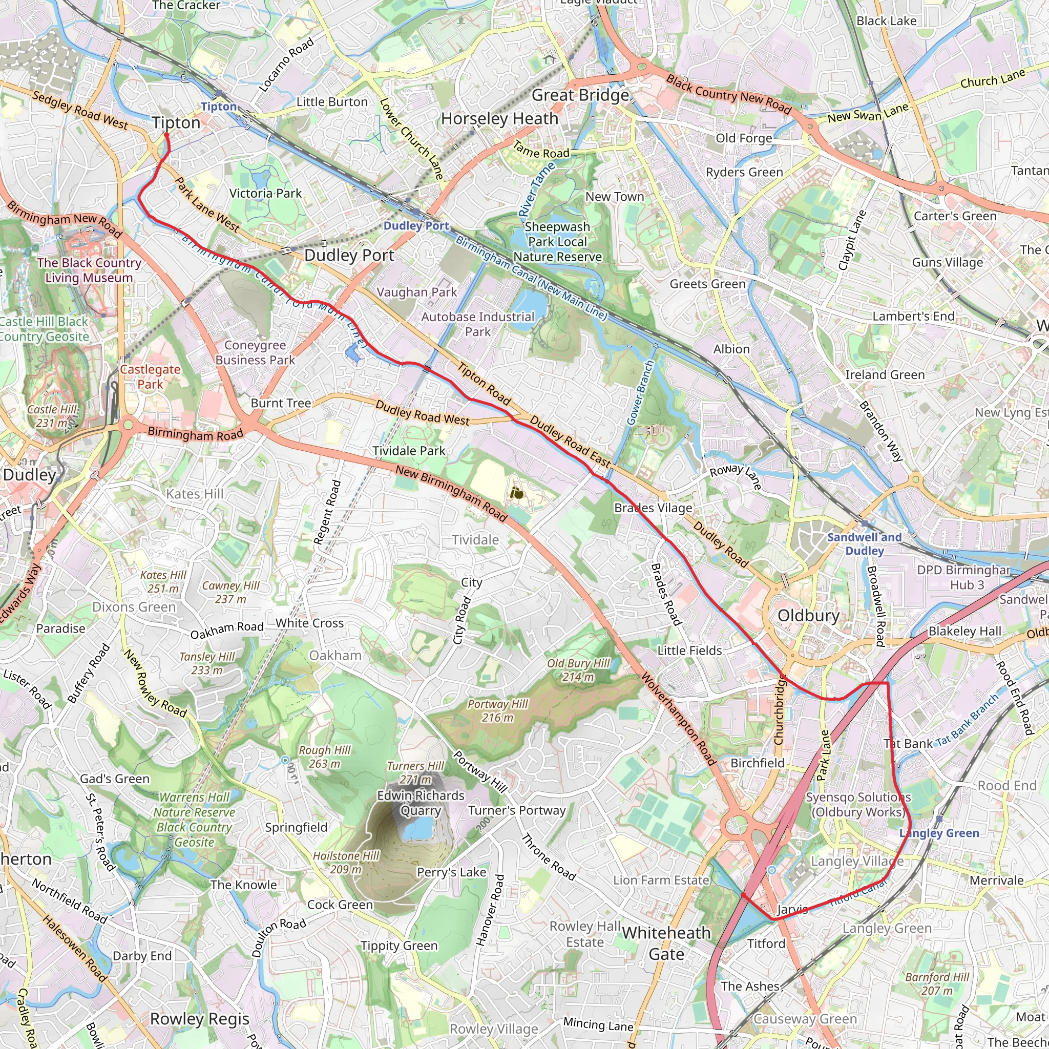 Birmingham Canal and Titford Canal mobile static map