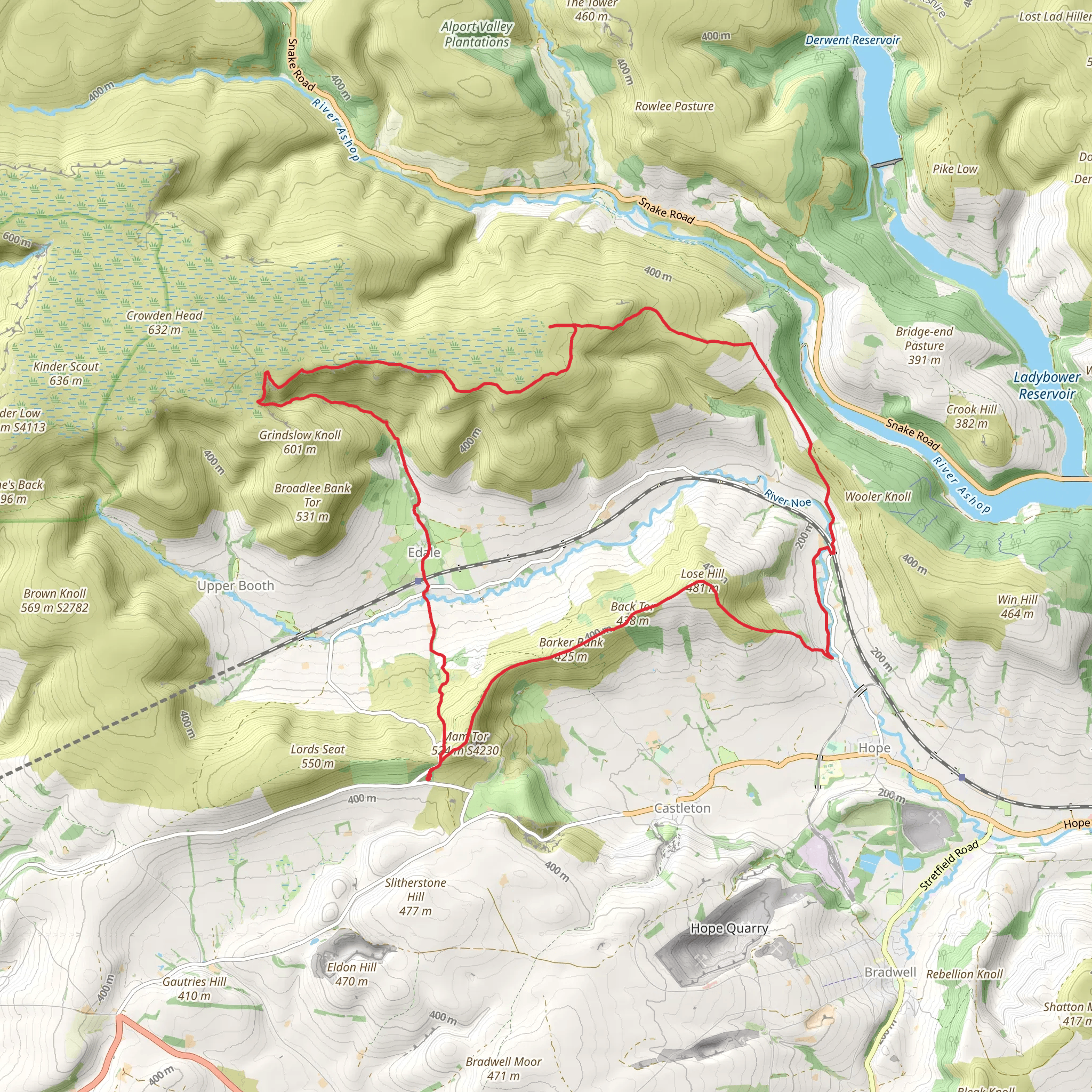 Mam Tor Hillfont, Back Tor, Lose Hill Loop mobile static map