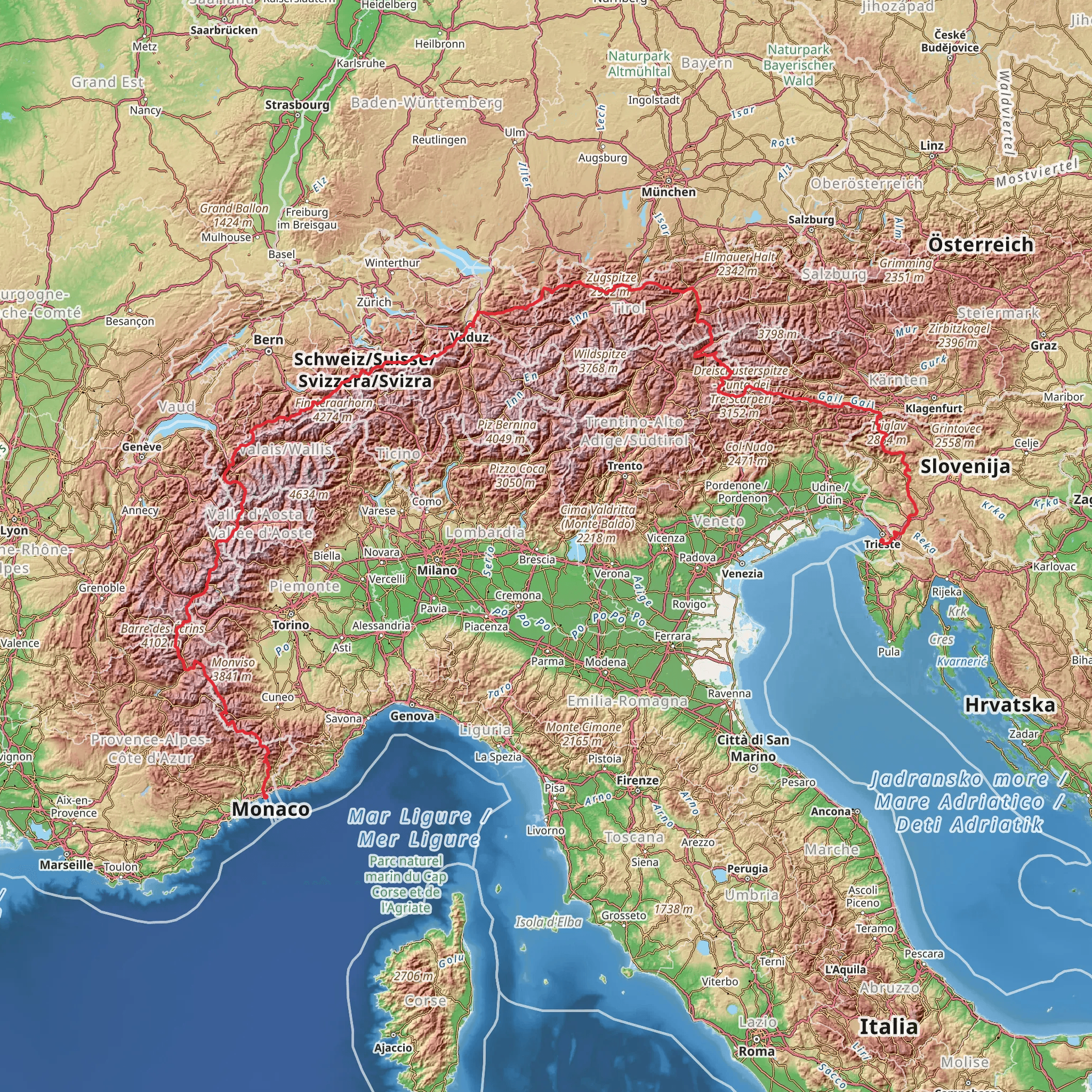 Via Alpina - Red Trail mobile static map
