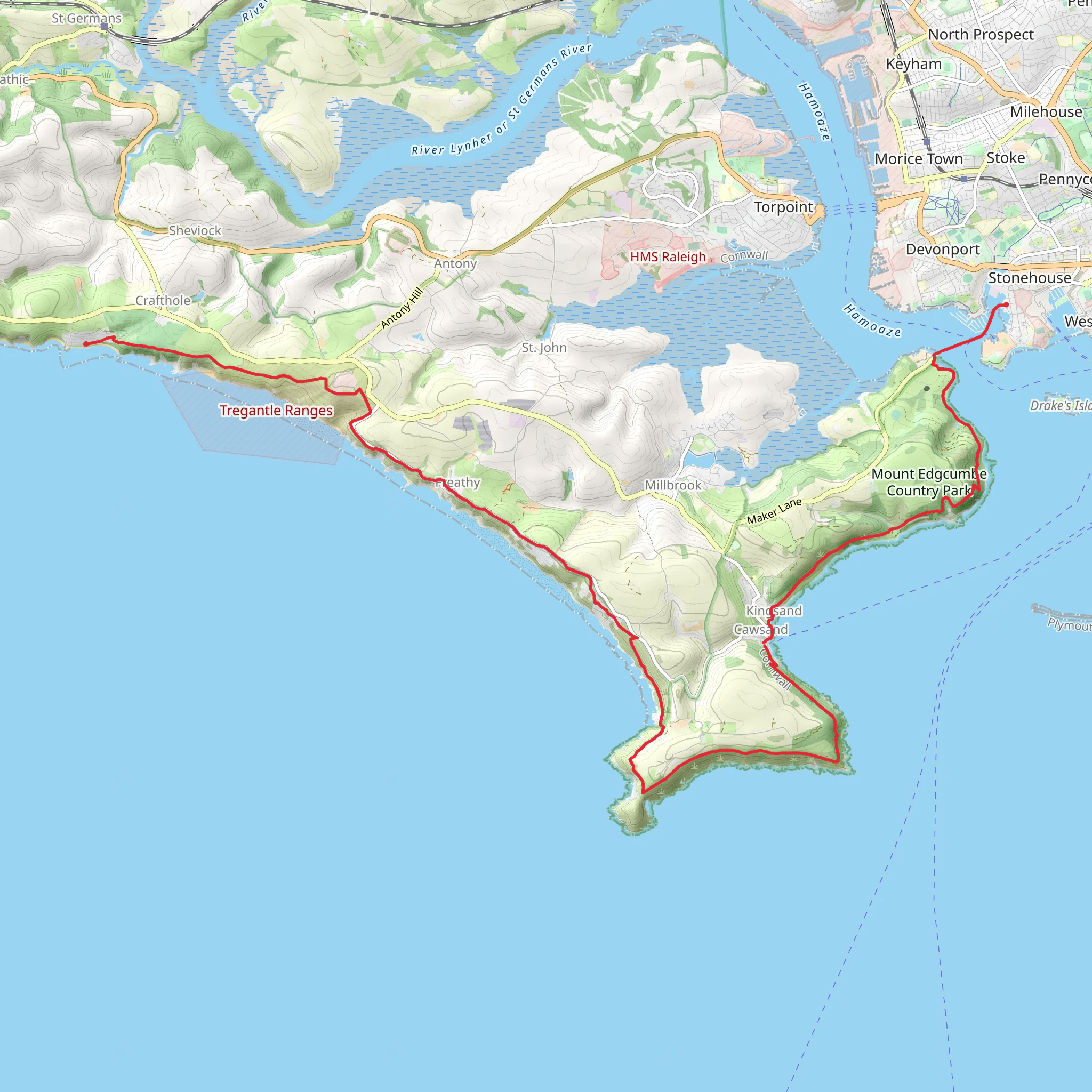 Portwrinkle to Plymouth Walk mobile static map