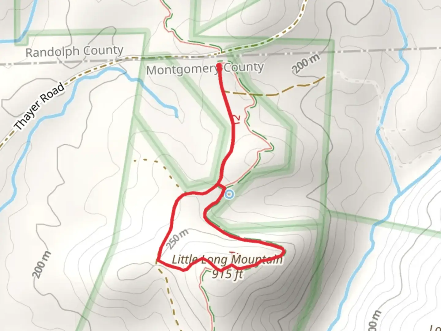 An image depicting the trail Little Long Mountain Loop and its surrounding area.