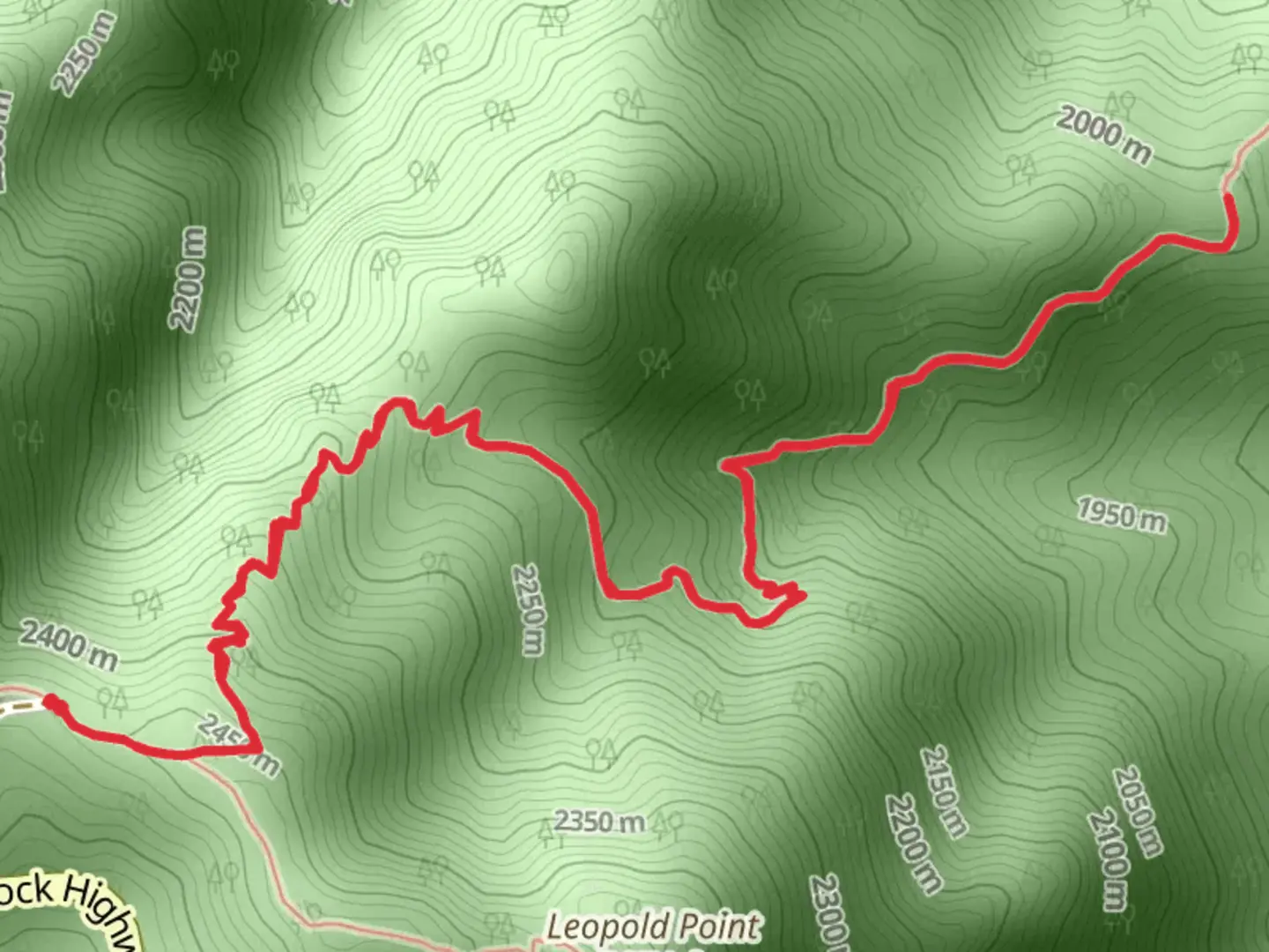An image depicting the trail Knagge Trail Out and Back and its surrounding area.
