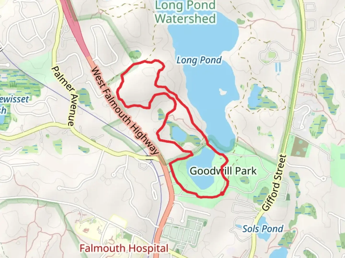 An image depicting the trail Long Pond West and Grews Pond Loop Trail and its surrounding area.
