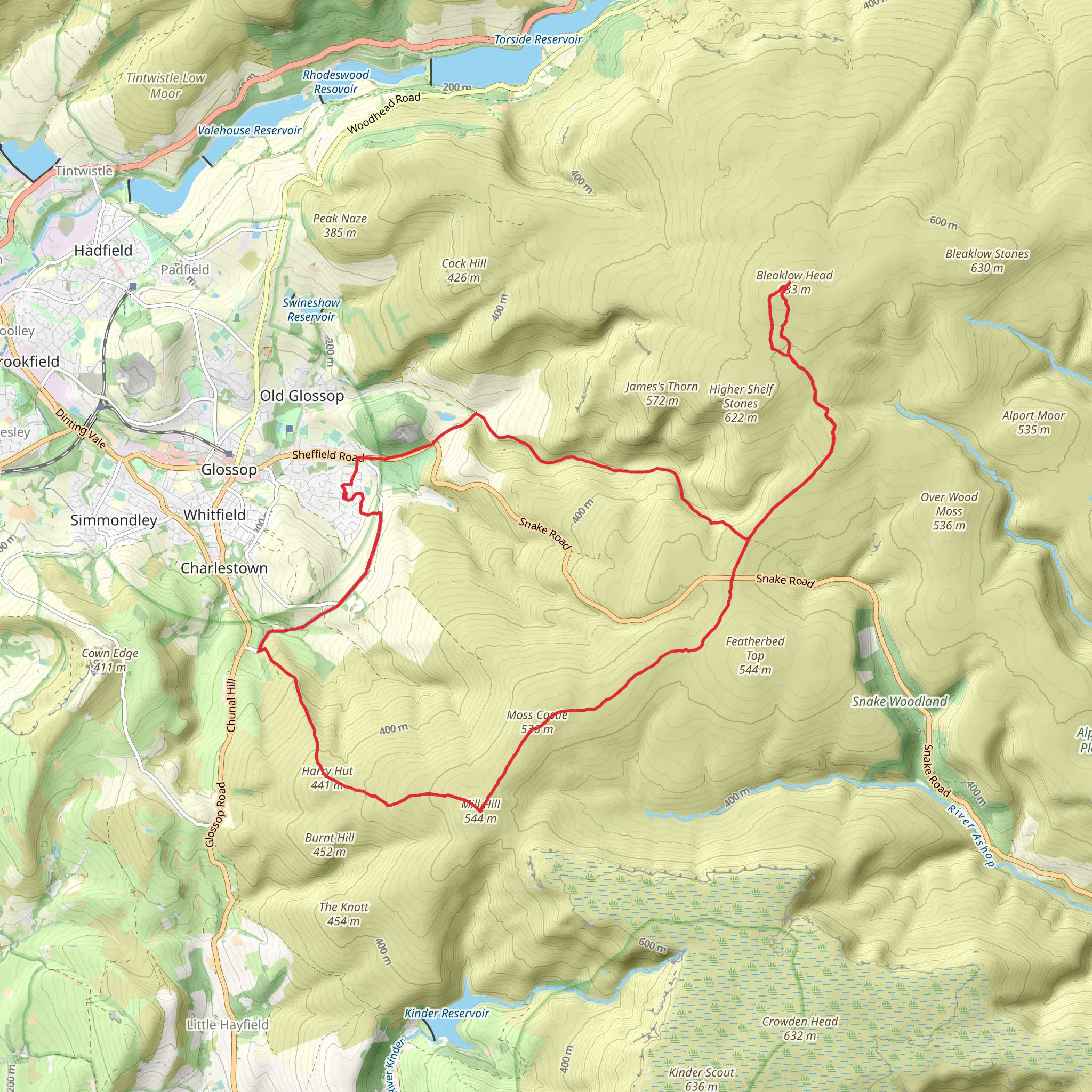 Bleaklow Head, Snake Pass and Mill Hill Loop mobile static map