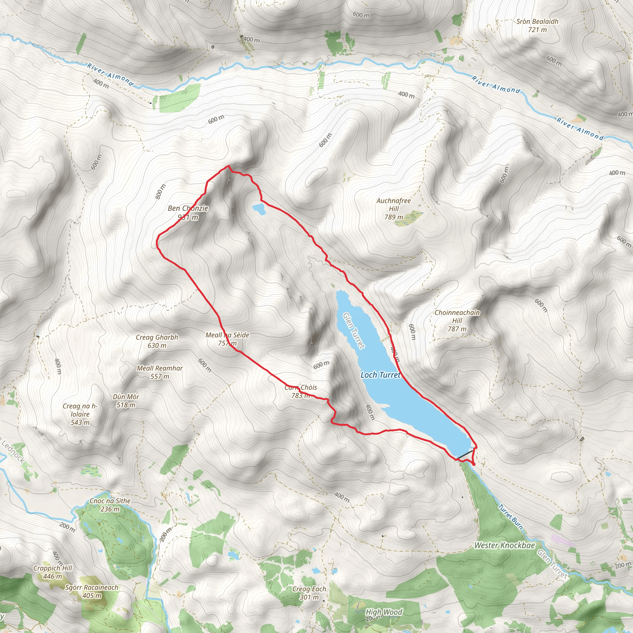 Ben Chonzie from Loch Turret mobile static map