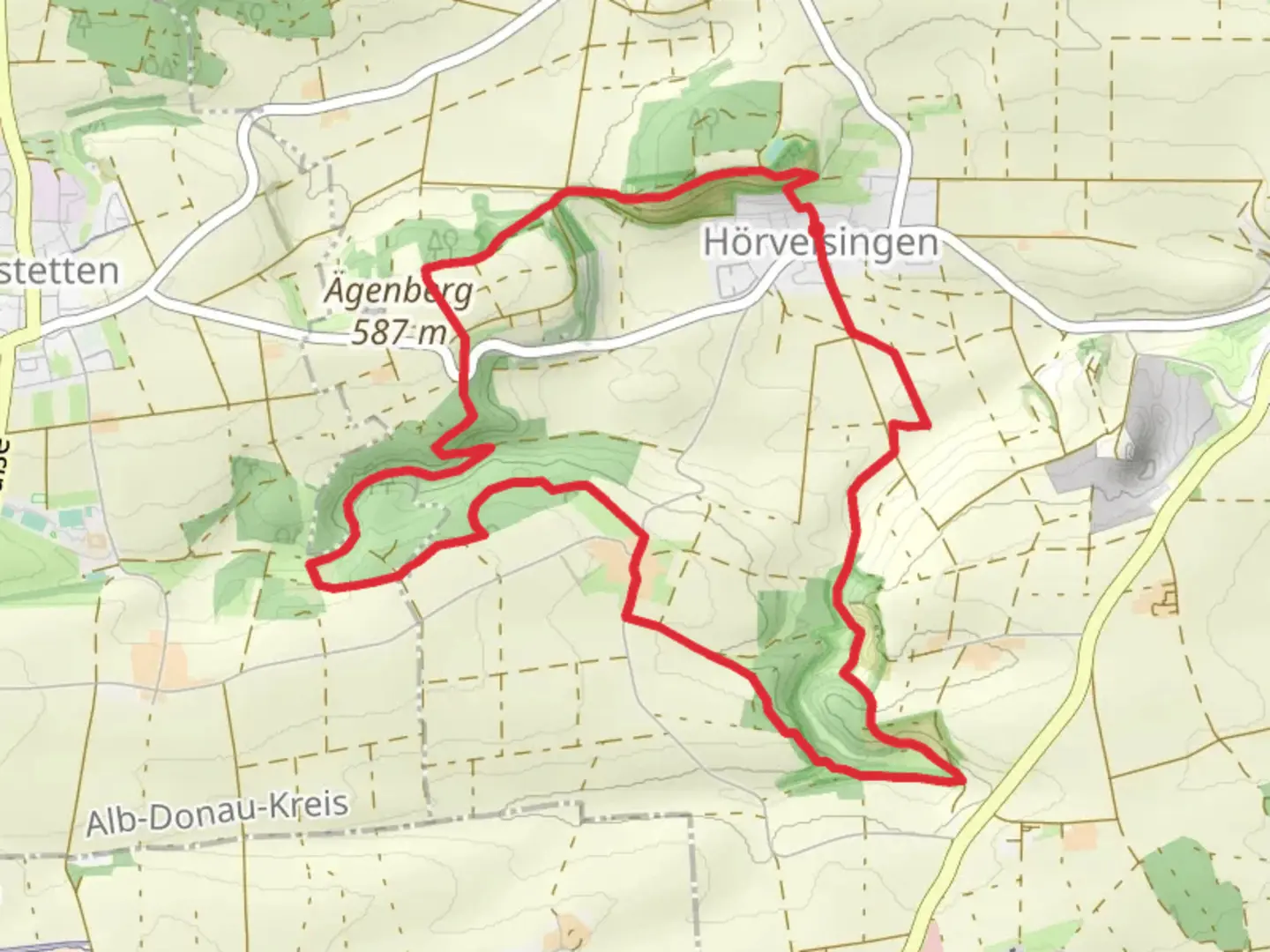 An image depicting the trail Hörvelsingen Loop and its surrounding area.