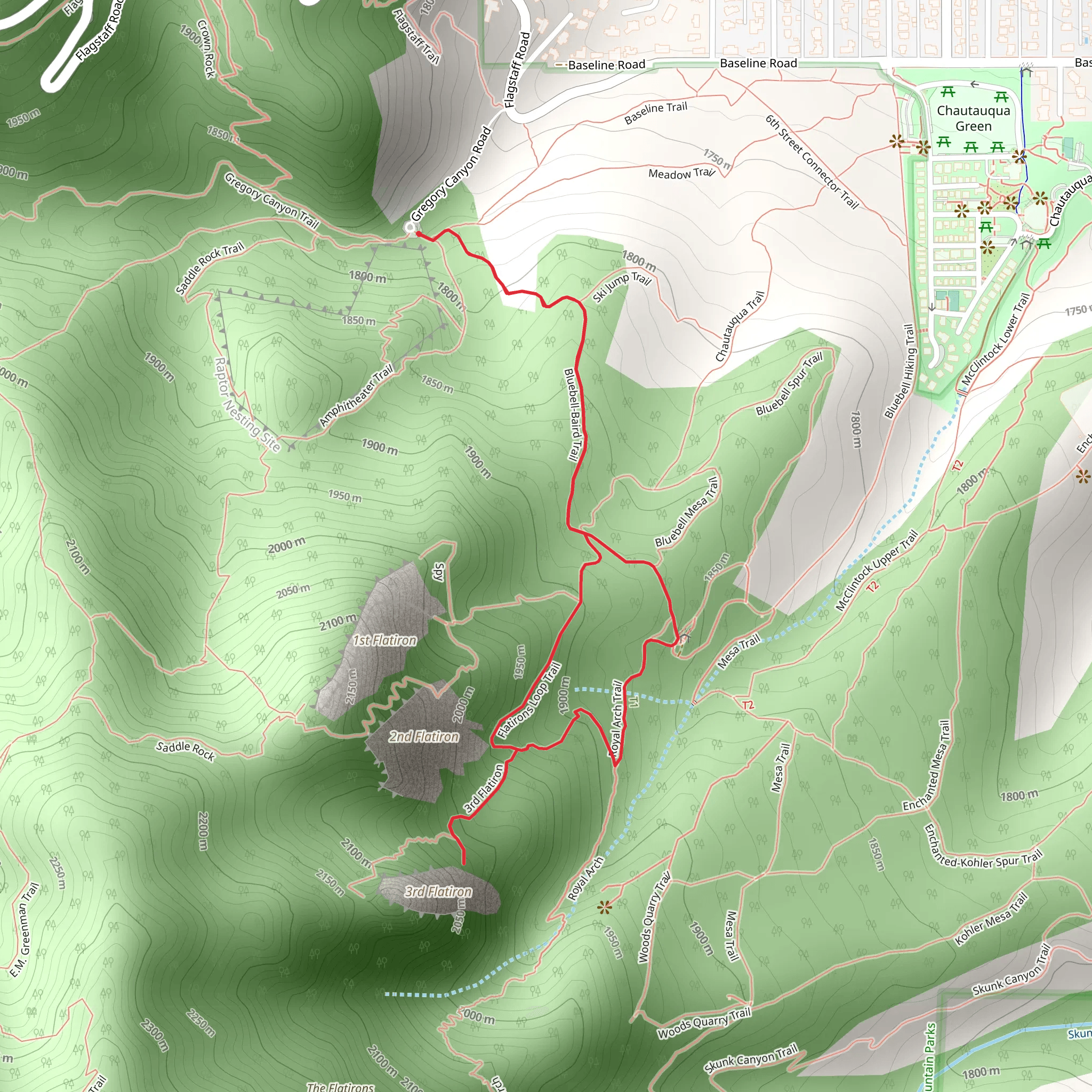 Bluebell-Baird, Flatirons, Royal Arch Loop Trail mobile static map