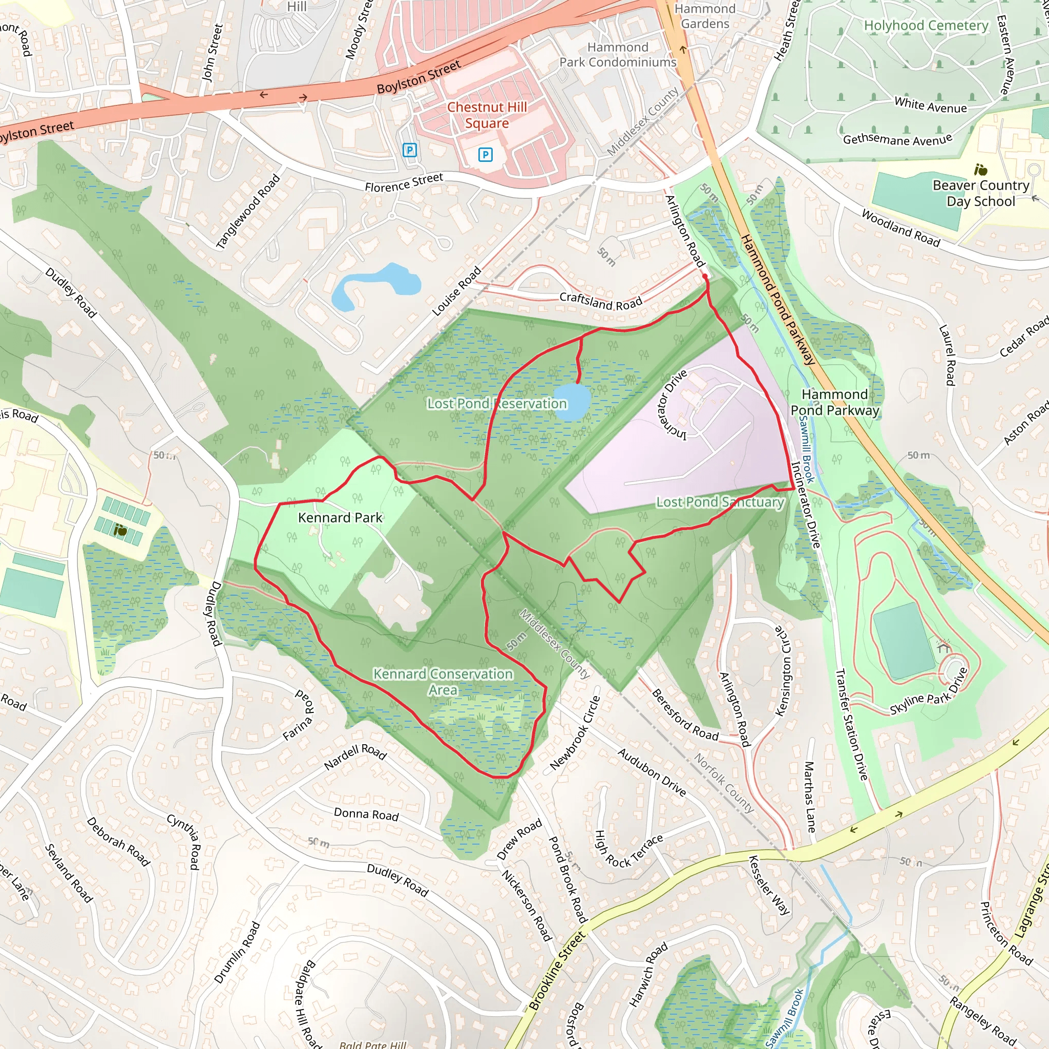 Lost Pond and Kennard Park Loop mobile static map