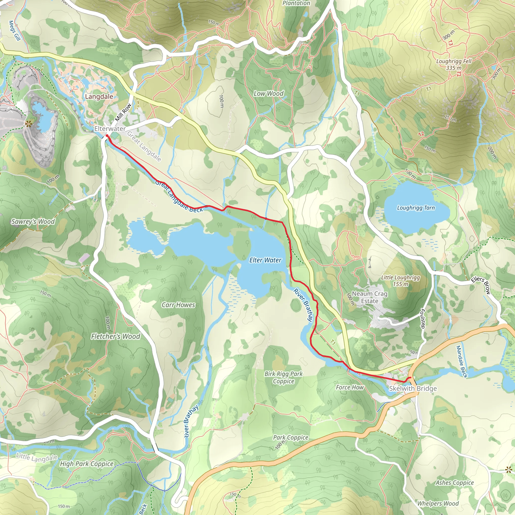 Elterwater to Skelwith Bridge Walk via Cumbria Way mobile static map