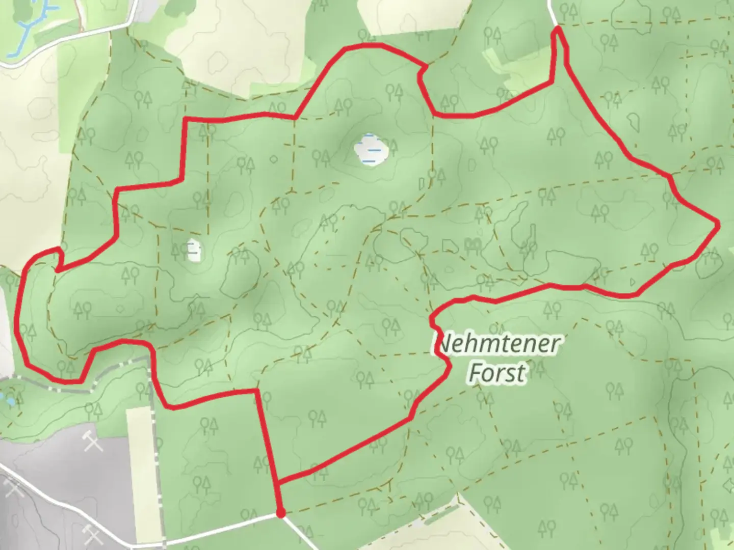 An image depicting the trail Nehmtener Forst Loop via Grippenberg and its surrounding area.