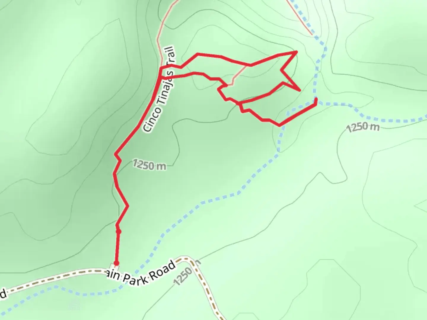 An image depicting the trail Cinco Tinajas Trail Loop and its surrounding area.