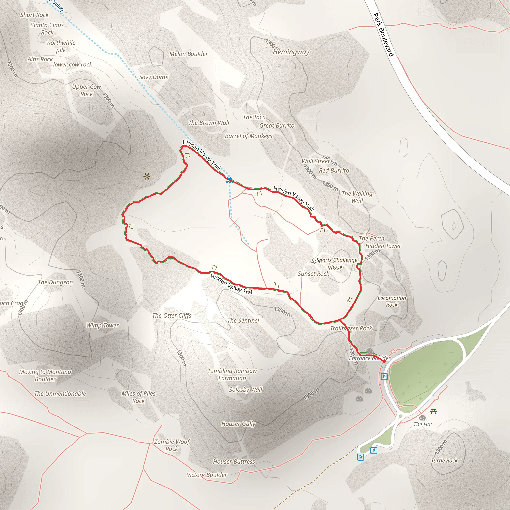 Sports Challenge Rock and Hidden Valley Trail Loop mobile static map
