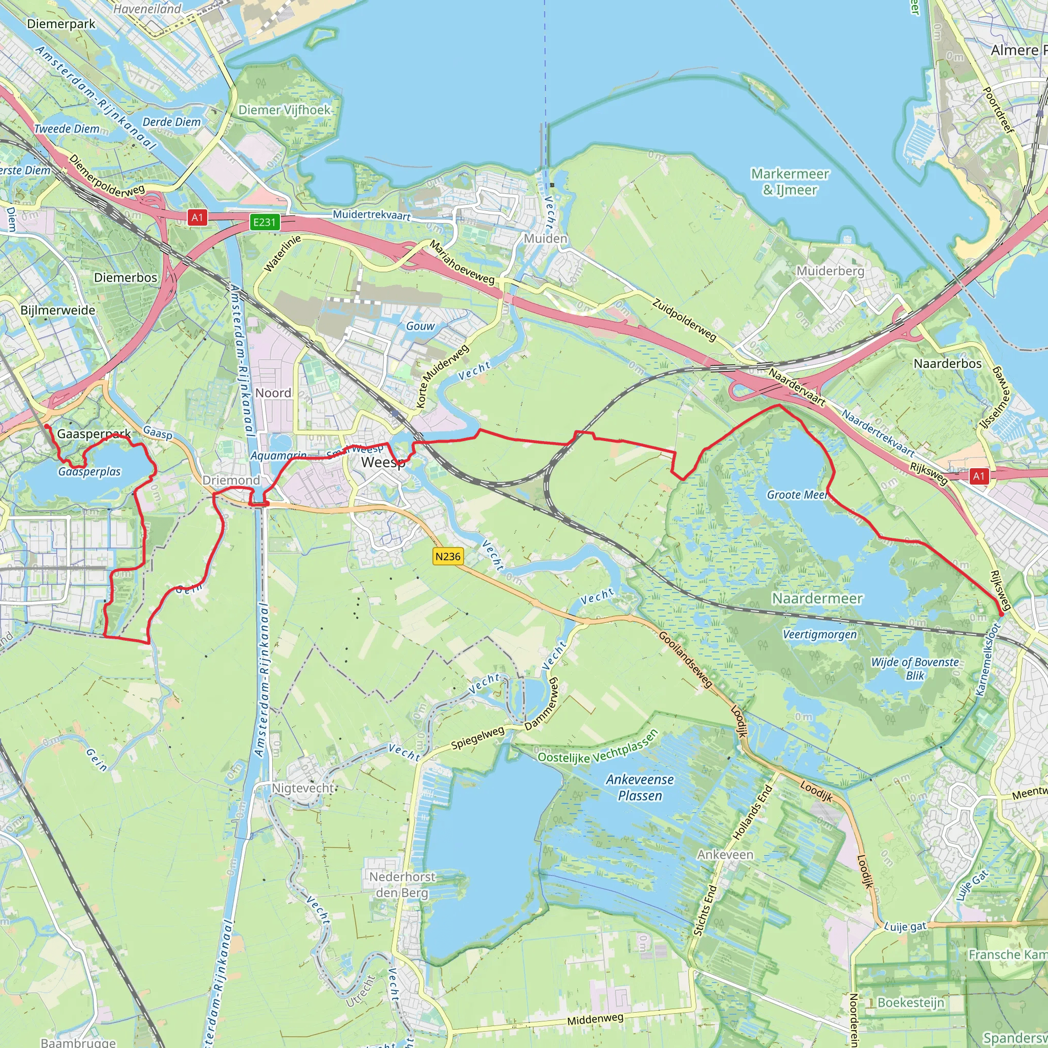 Nellestein to Overscheensche Polder via Gaasperplas, Aqua Marin and Groote Meer mobile static map
