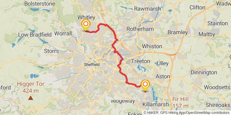 Chesterfield and Sheffield Link via Trans Pennine Trail stage 2 Map