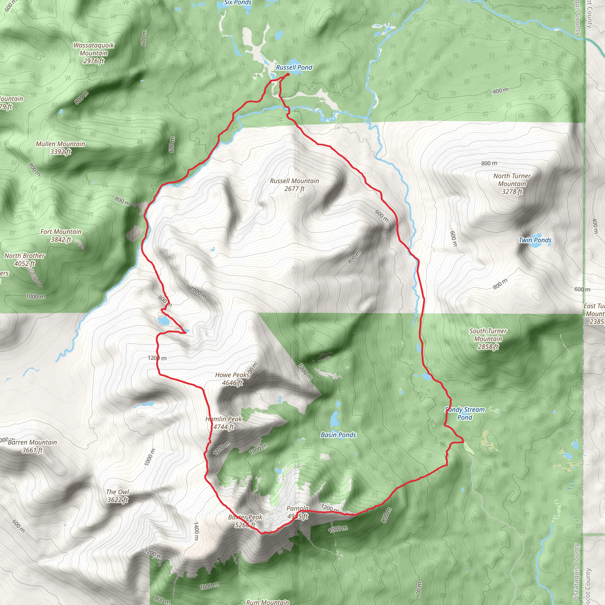 Northwest Basin, Helen Taylor, and Russell Pond Loop mobile static map