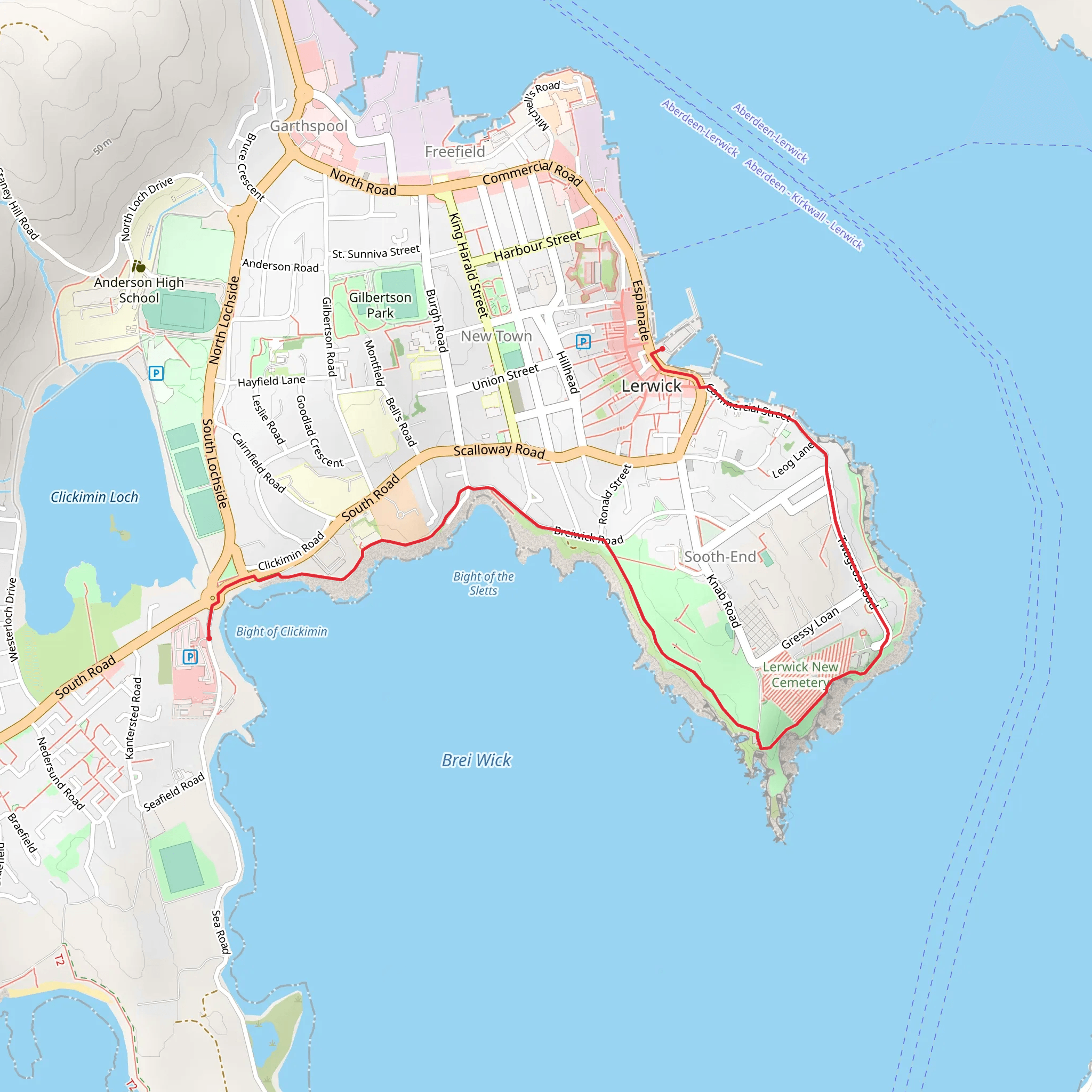 Lerwick Coastal Path mobile static map
