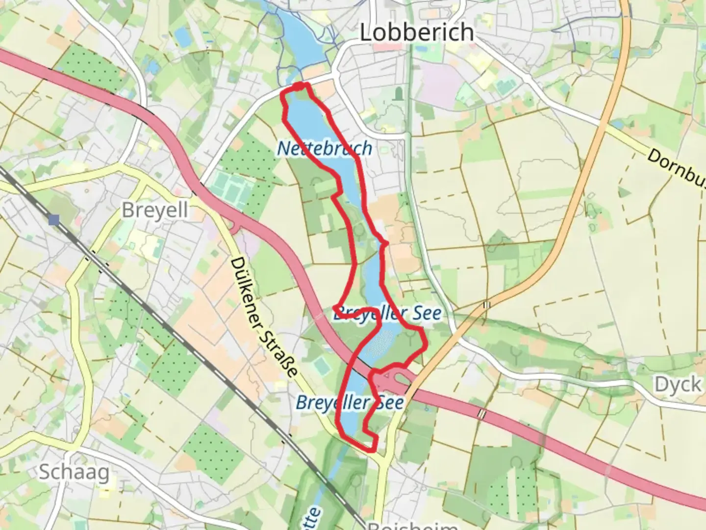 An image depicting the trail Netterbruchsee and Breyllersee Runde and its surrounding area.