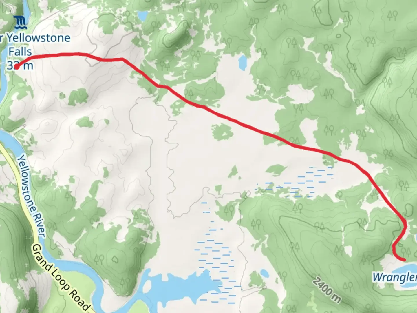 An image depicting the trail Wrangler Lake via Wapiti Lake Trail and its surrounding area.