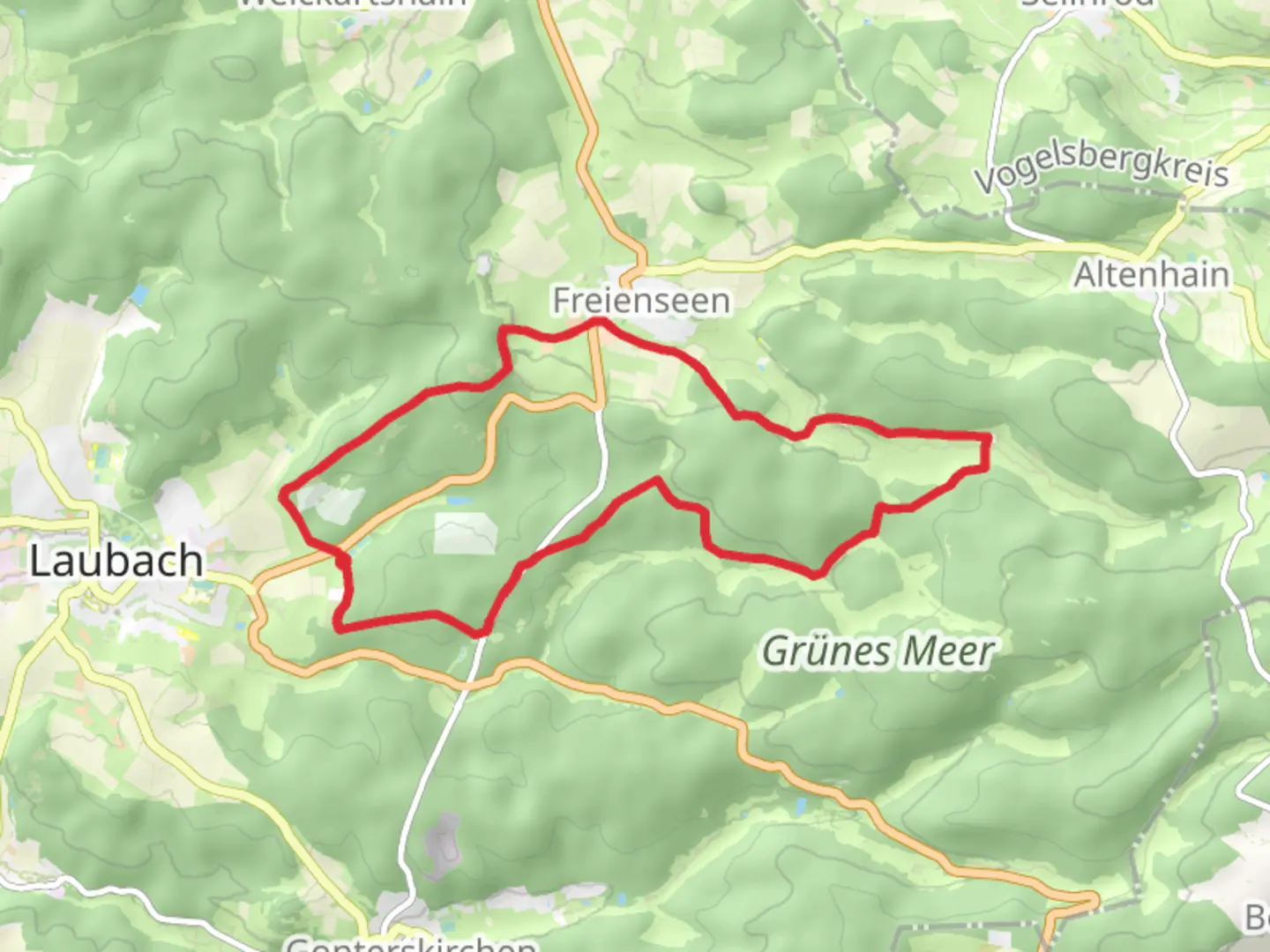 An image depicting the trail Laubach and Pfannenweg Loop and its surrounding area.
