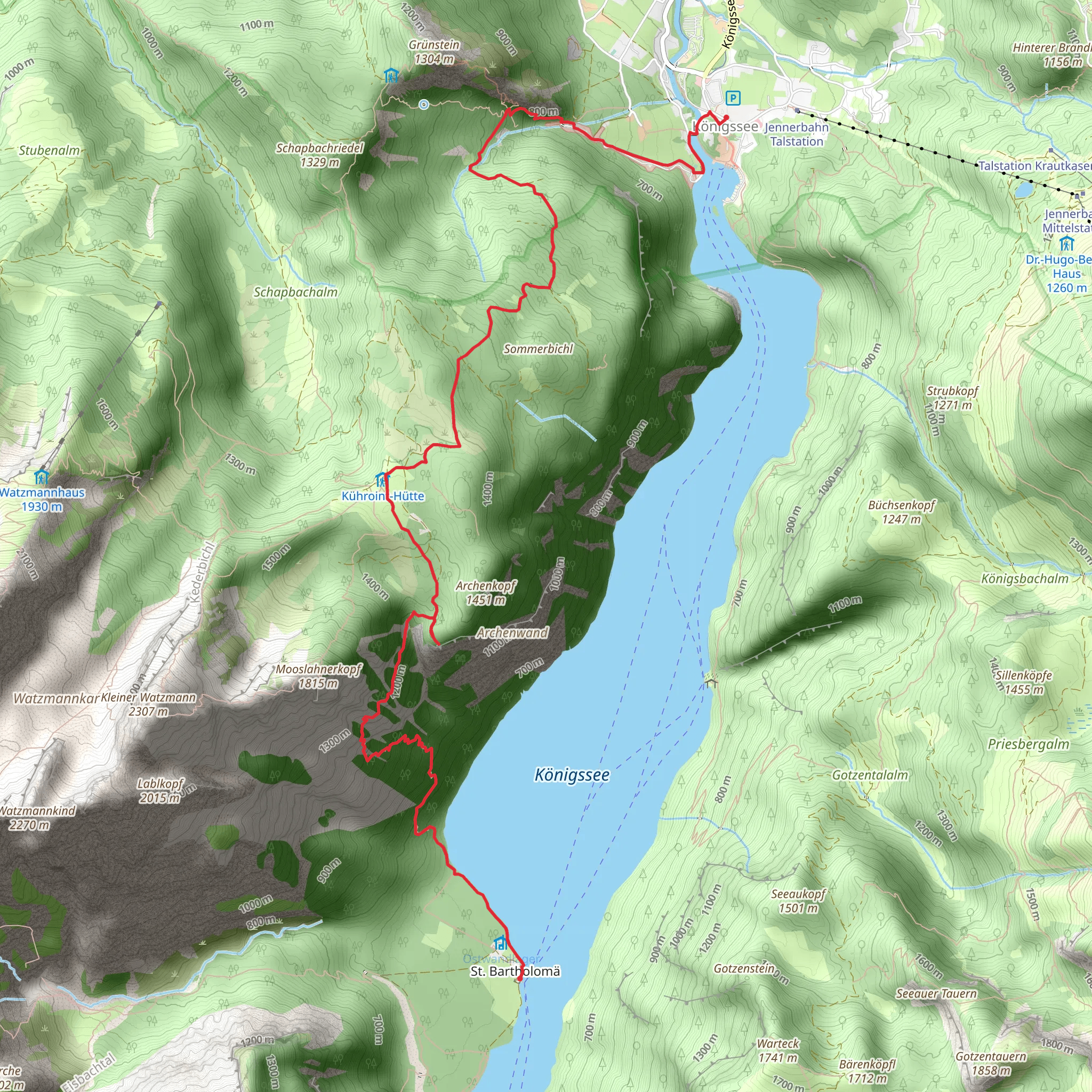 Königssee to St Bartholomä via Rinnkendlsteig mobile static map
