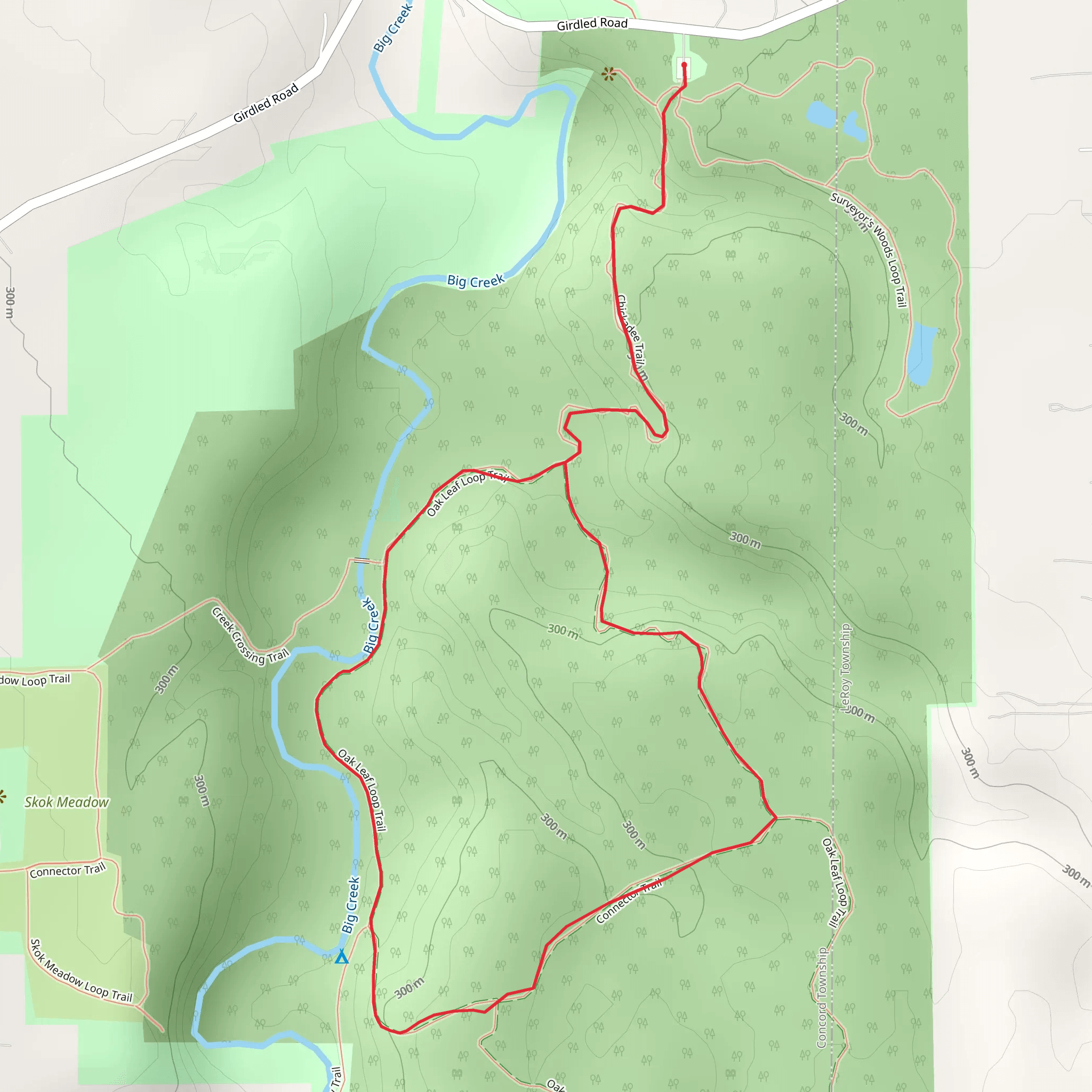 Oak Leaf Loop via Chickadee Trail mobile static map