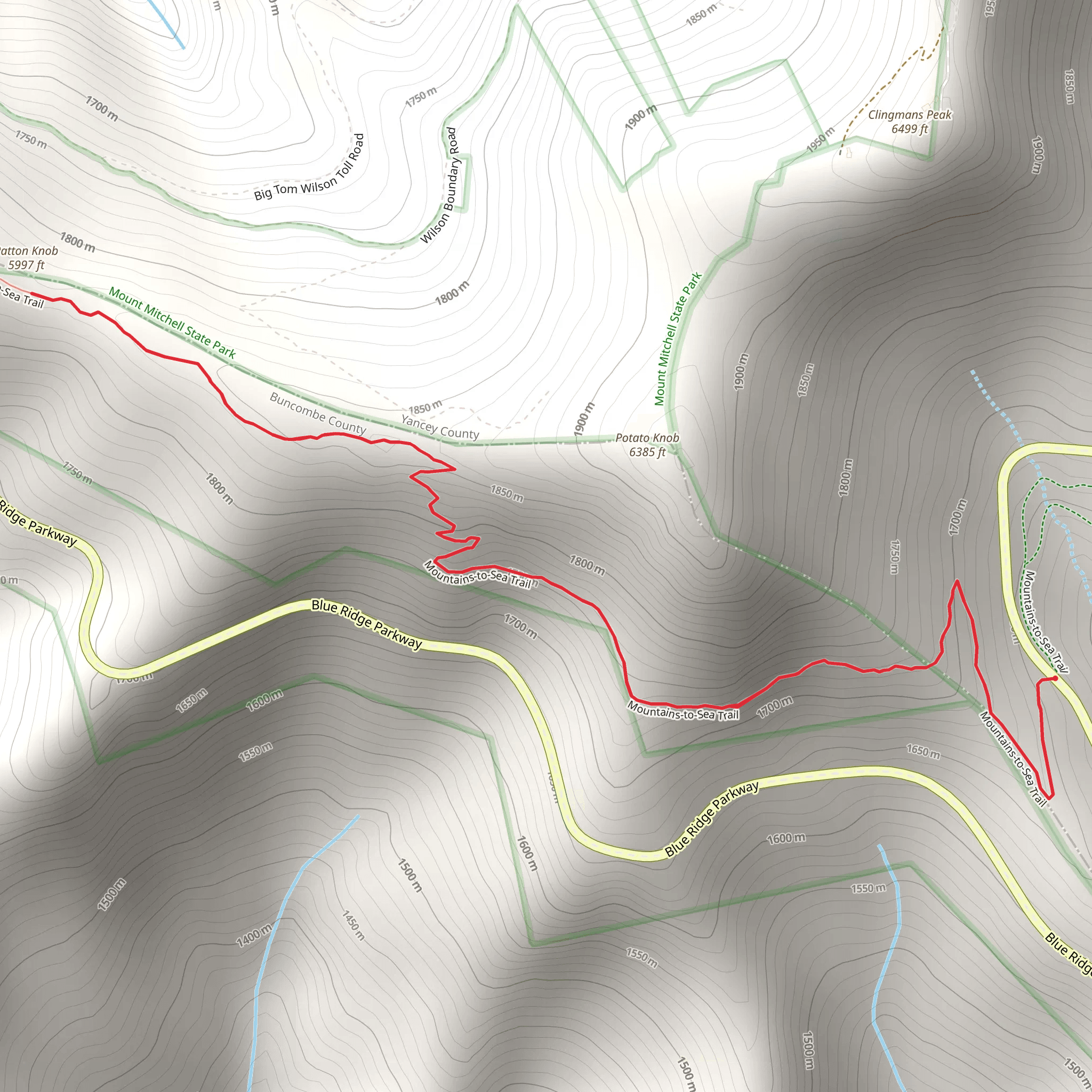 Potato Knob via Mountains-to-Sea Trail mobile static map