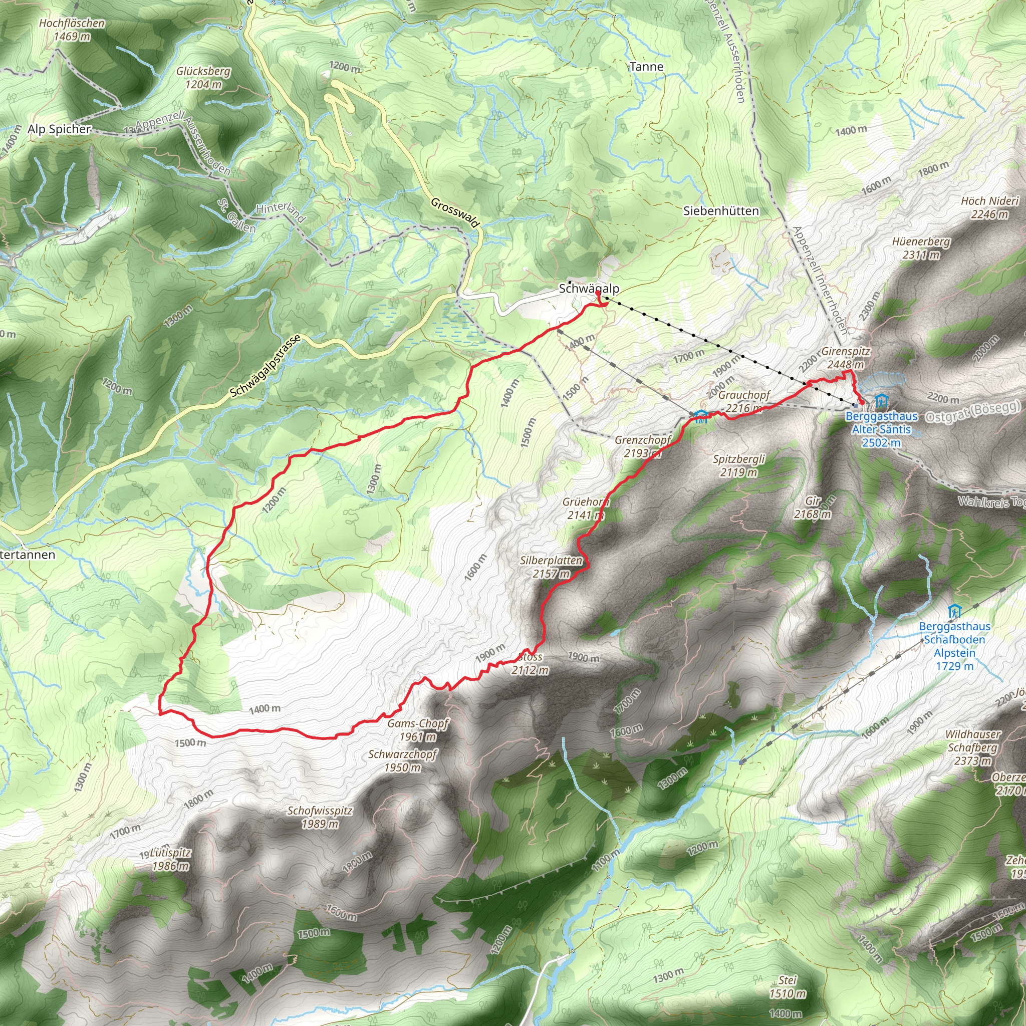 Schwägalp - Bumoos - Silberplatten - Säntis mobile static map
