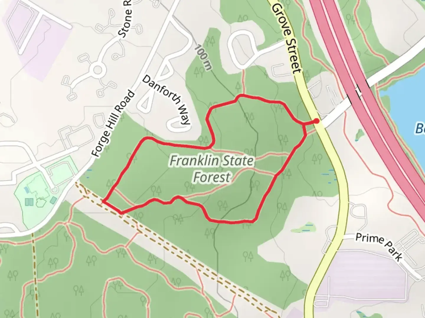 An image depicting the trail Franklin State Forest Loop and its surrounding area.