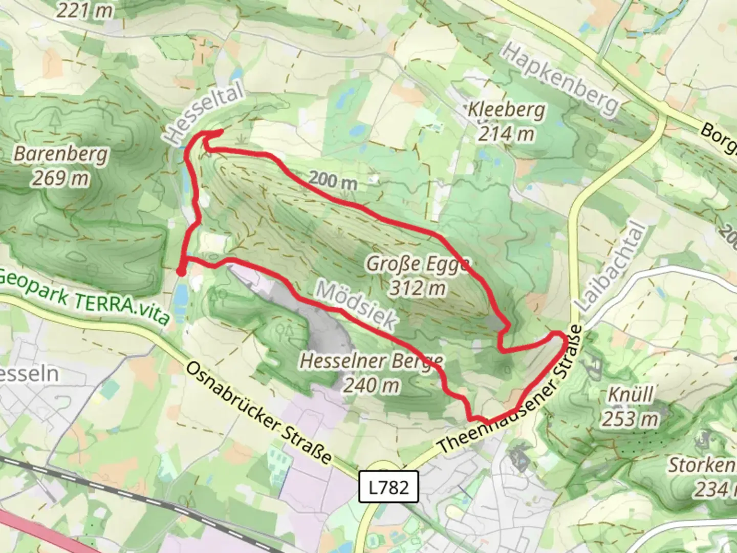 An image depicting the trail Rund um die Haller Egge and its surrounding area.