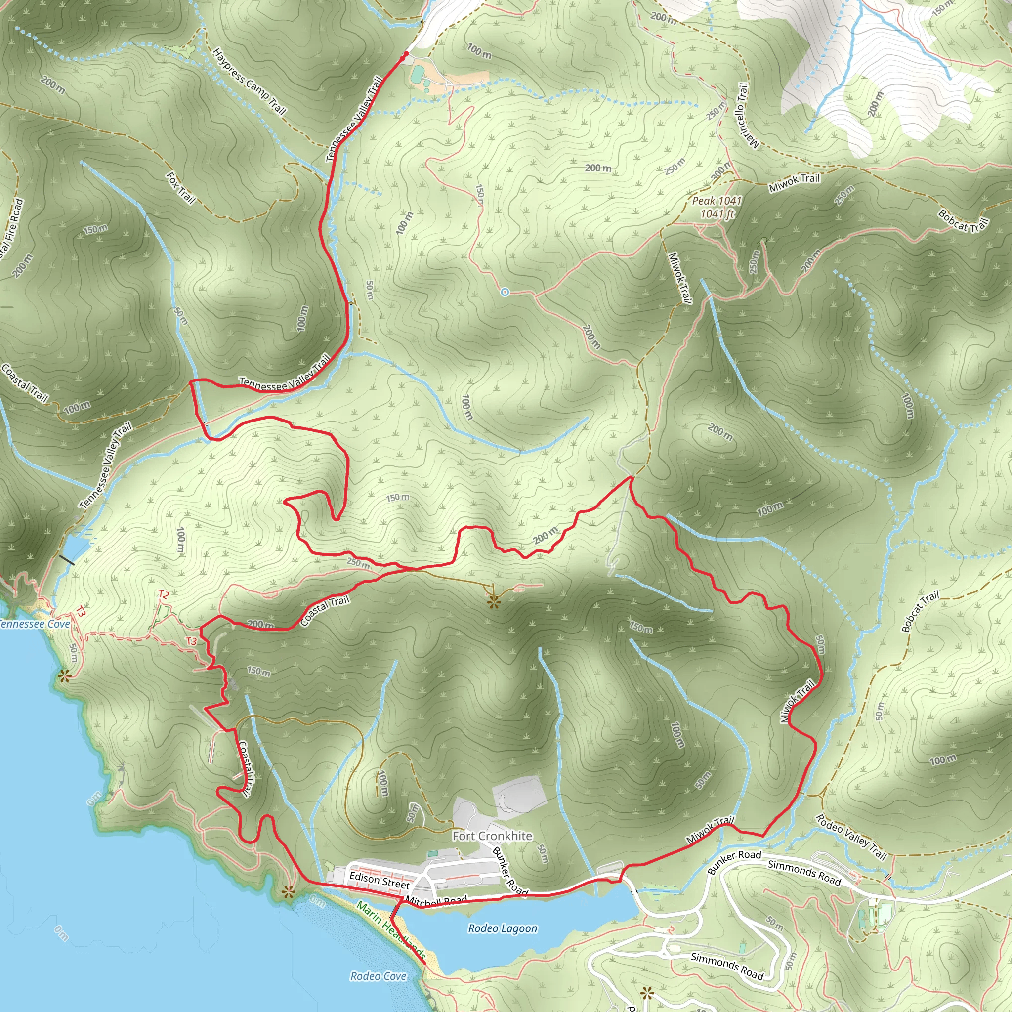 Rodeo Lagoon, Wolf Ridge and California Coastal Loop Trail mobile static map
